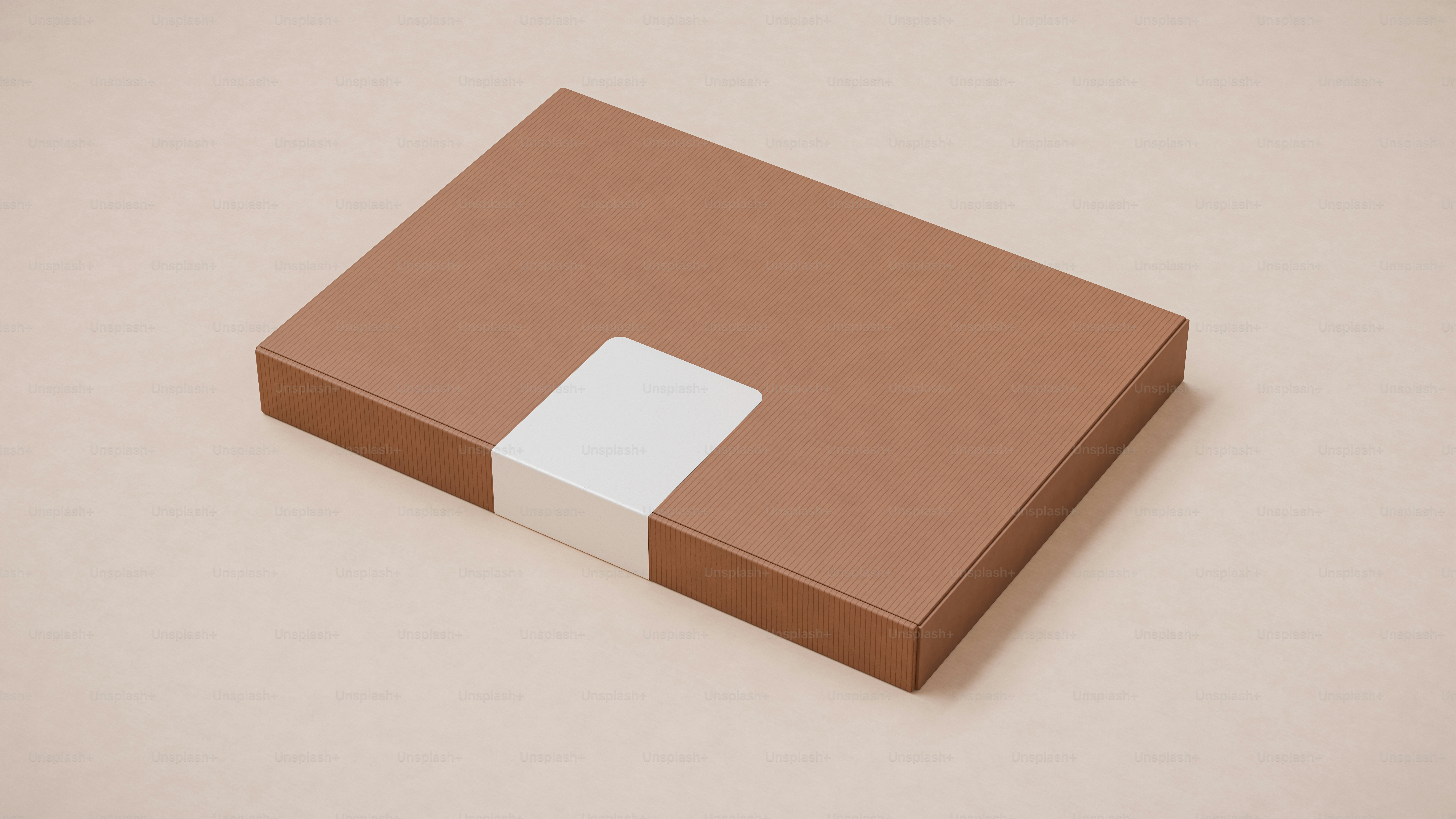 A brown and white box sitting on top of a table