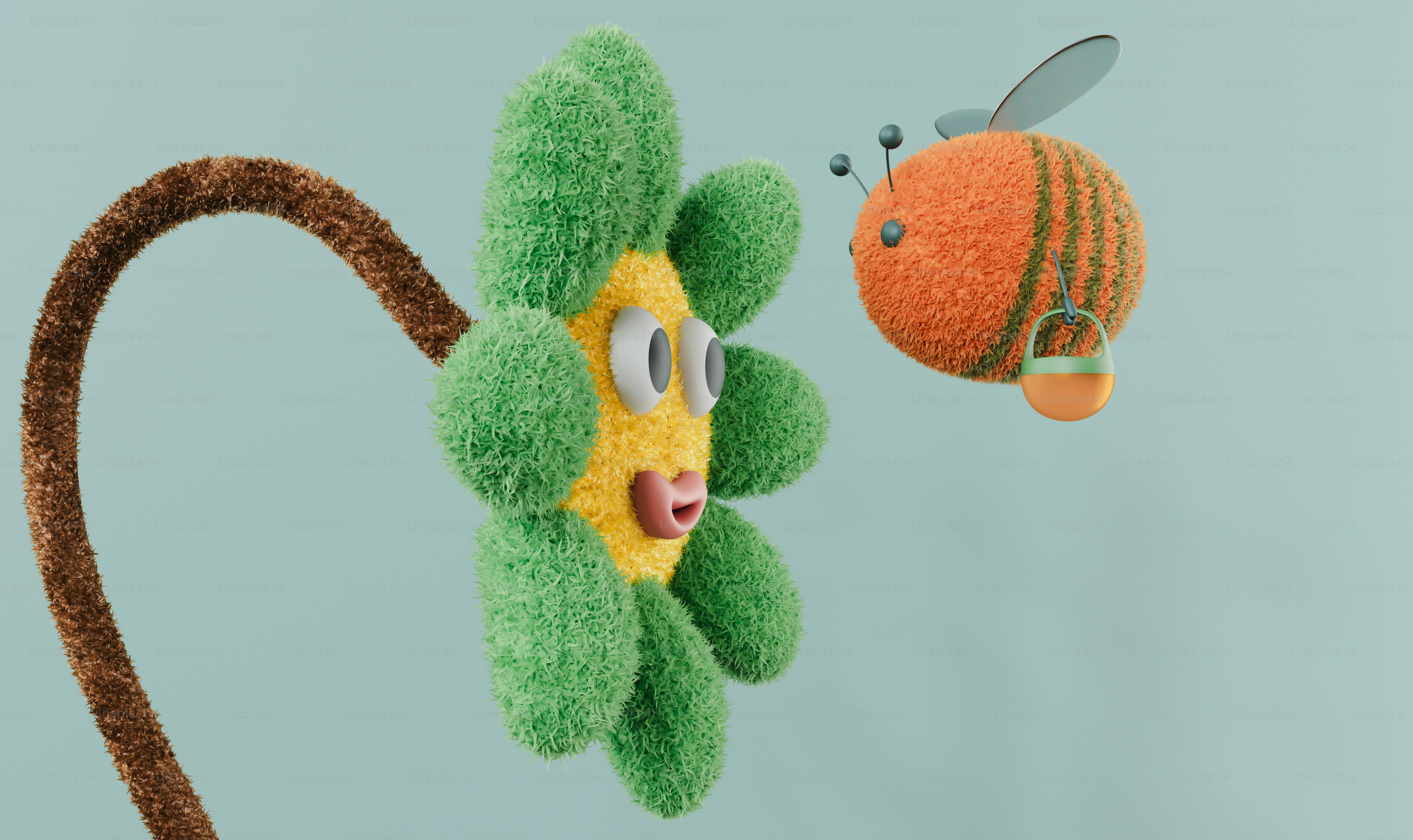 A couple of stuffed animals flying through the air