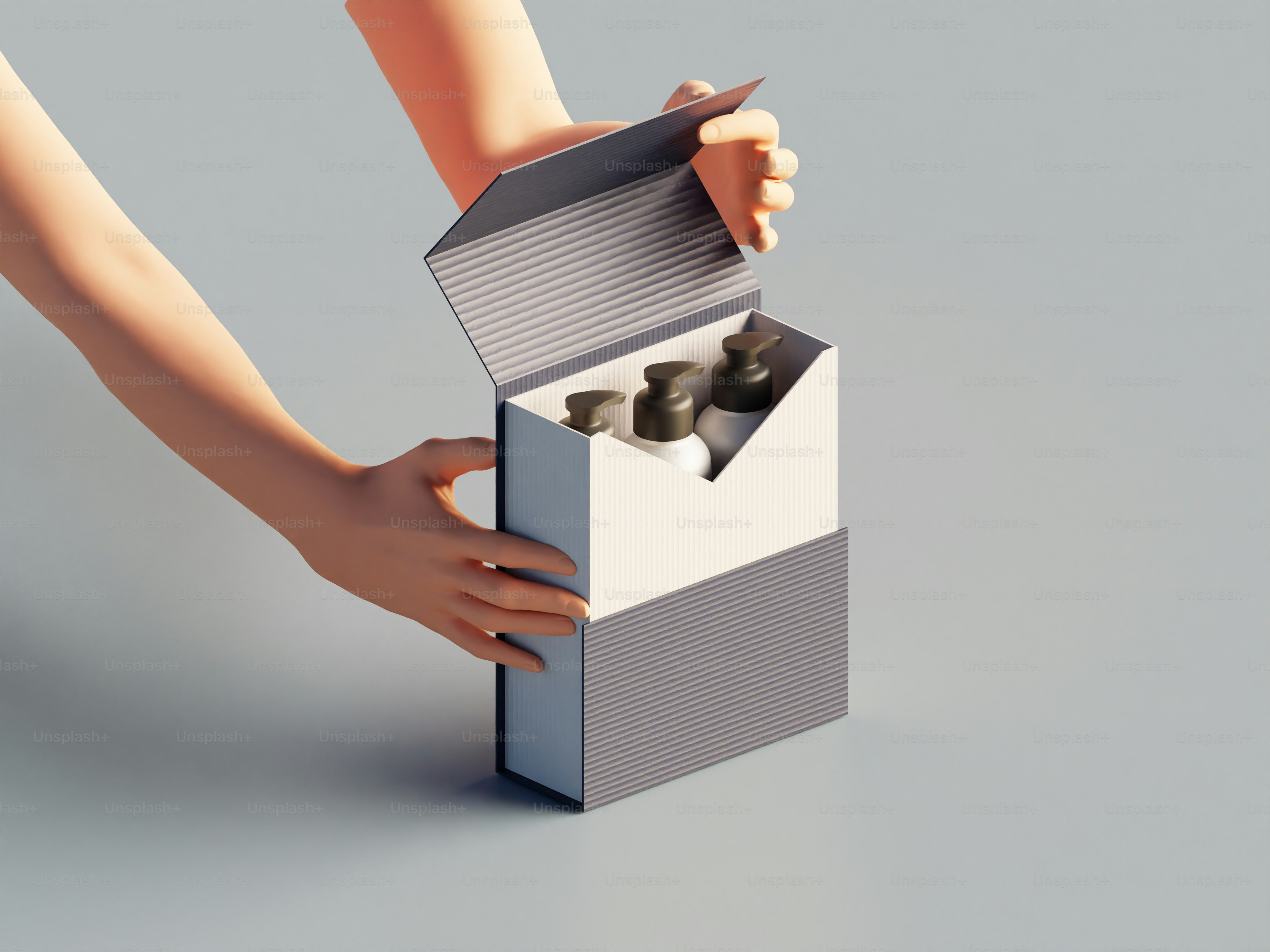 A woman's hand reaching into a box with a pair of shoes in it