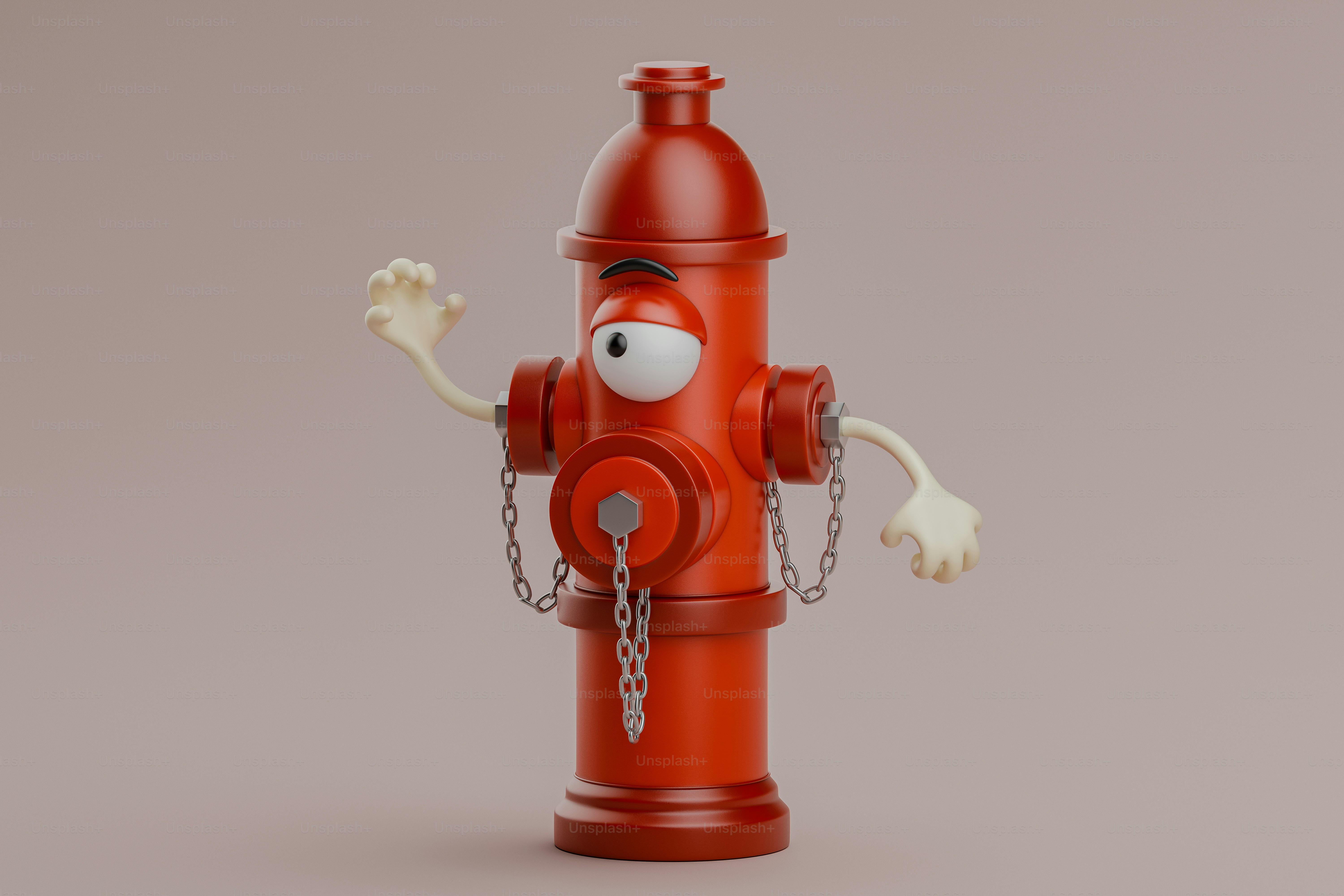 Cute fire hydrant character in cartoon style. 3D render.