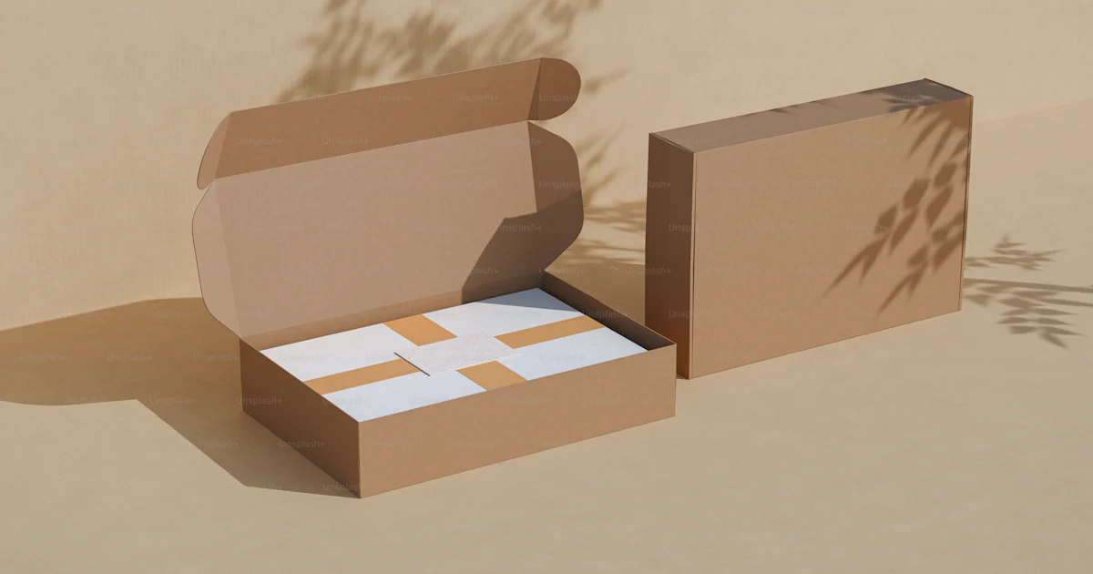 A cardboard box with a piece of paper in it photo – Mockup Image on ...