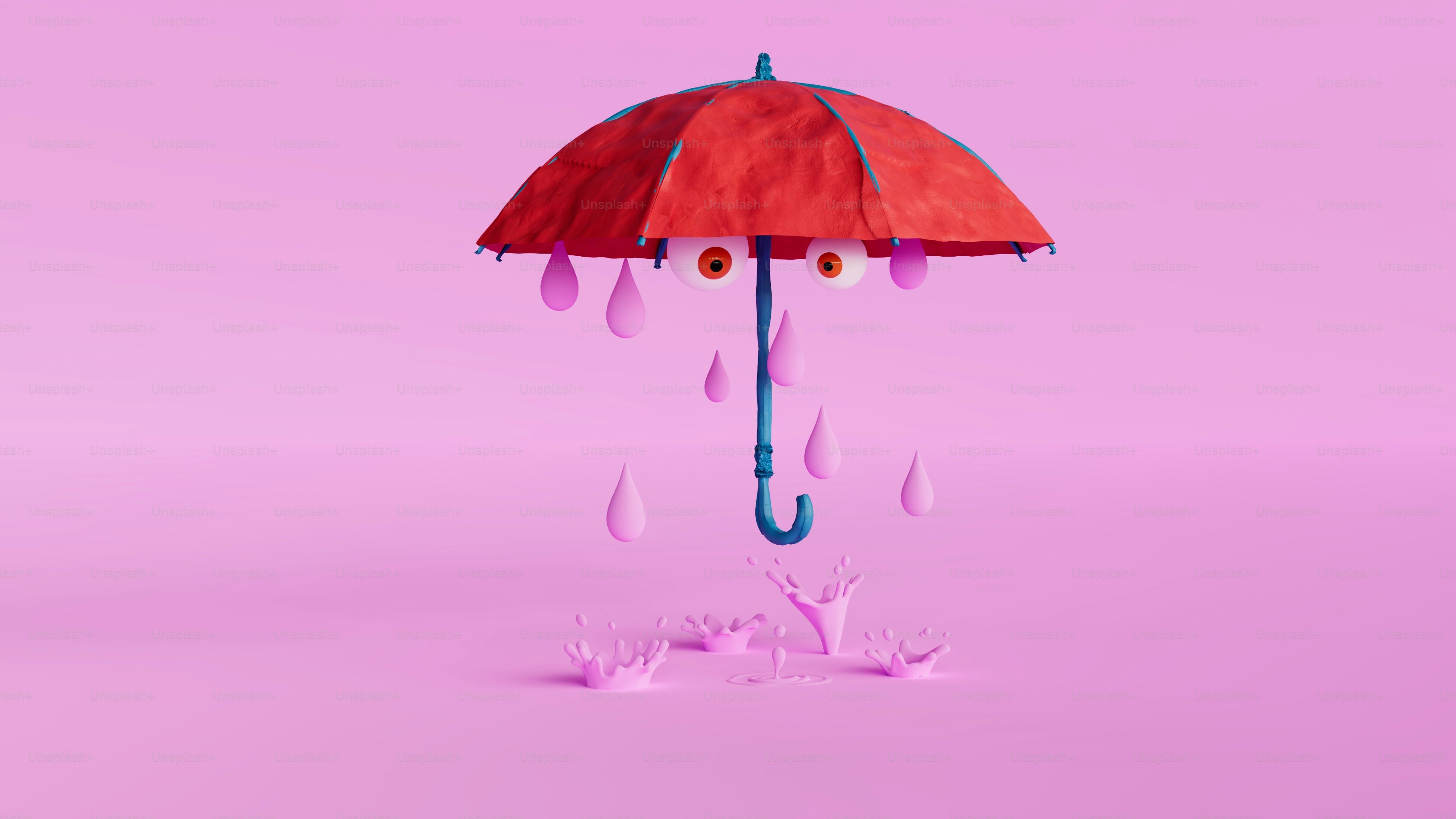 Un paraguas rojo con gotas de agua