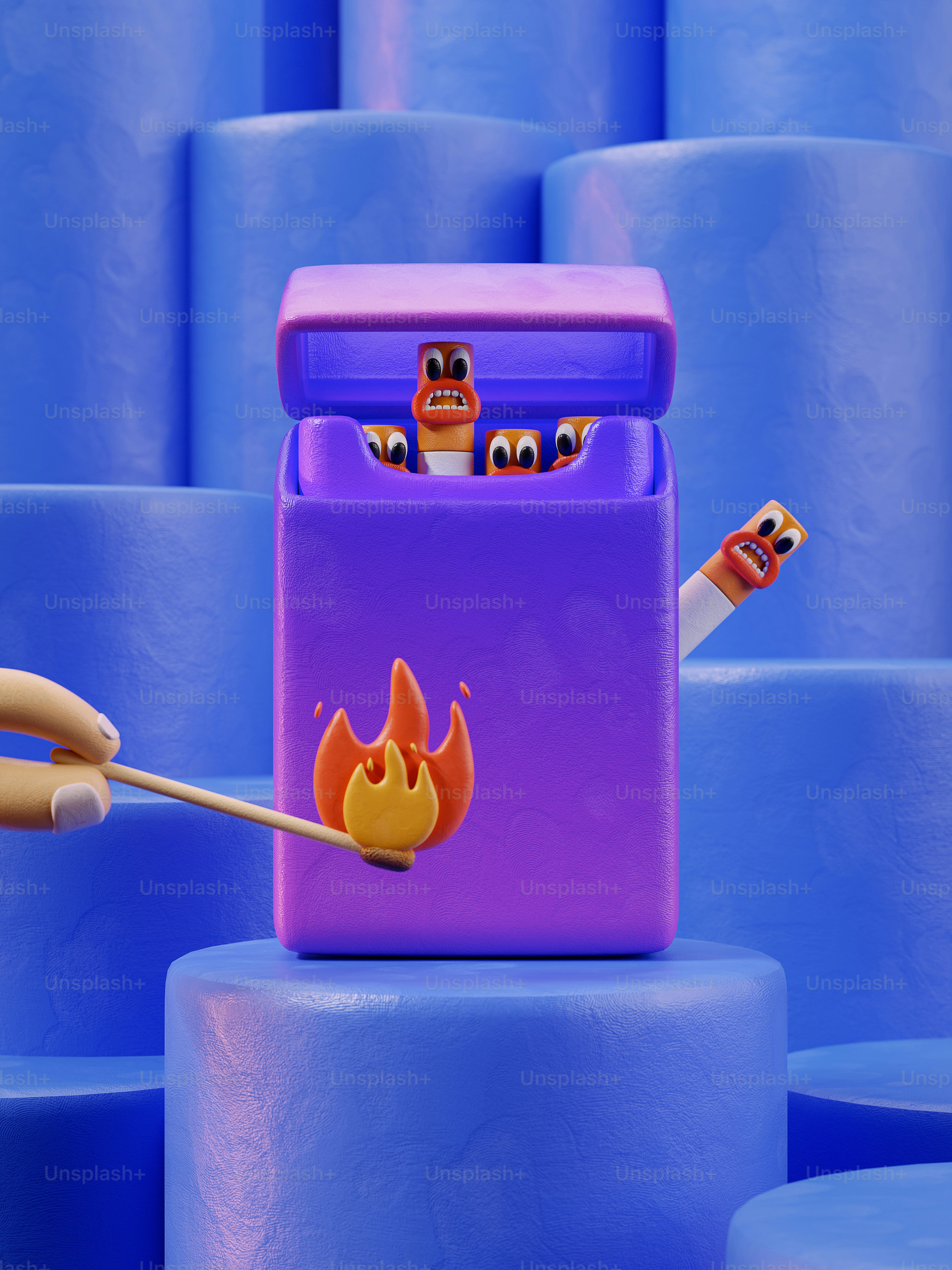 A cartoon character holding a stick in front of a blue background