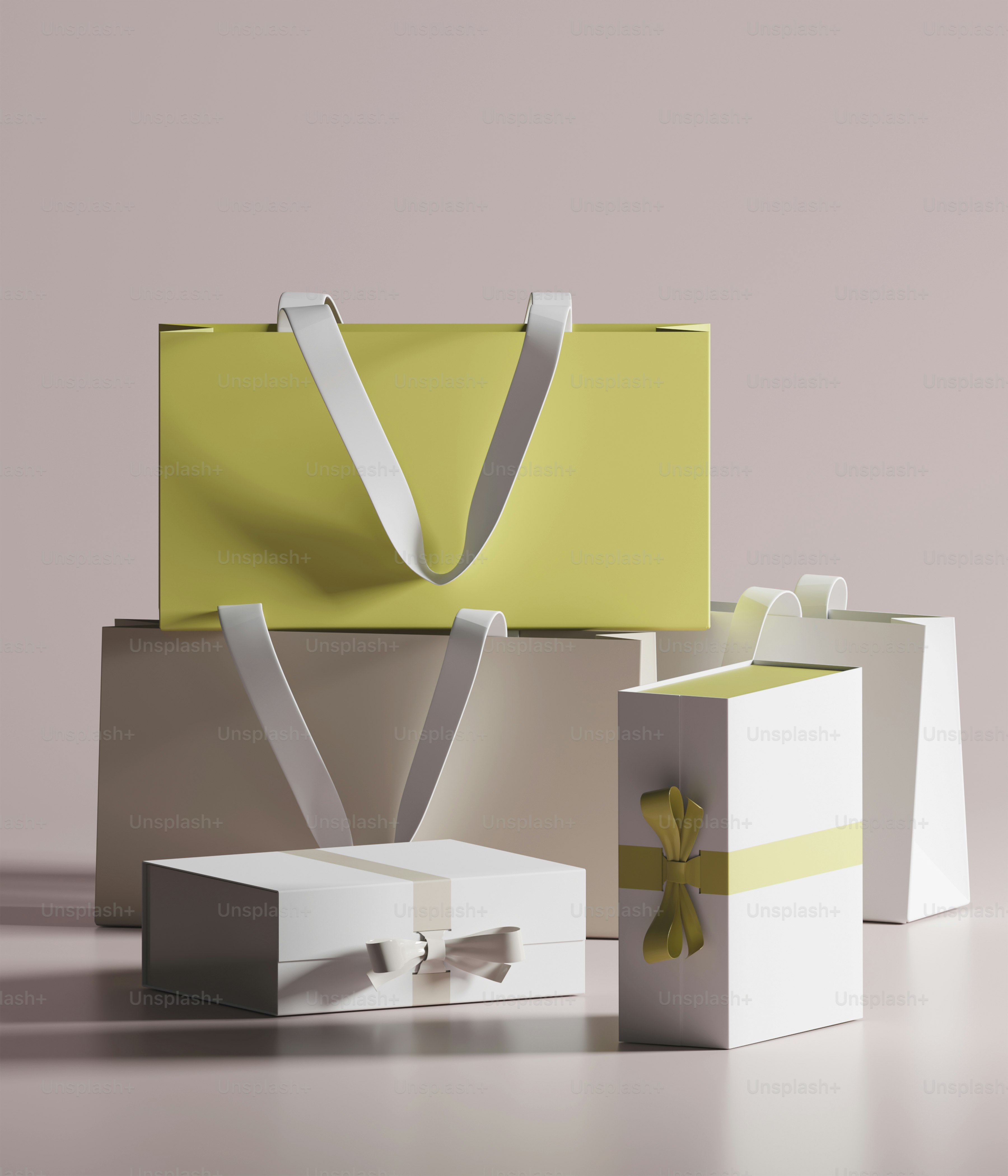 A group of white and yellow boxes with handles