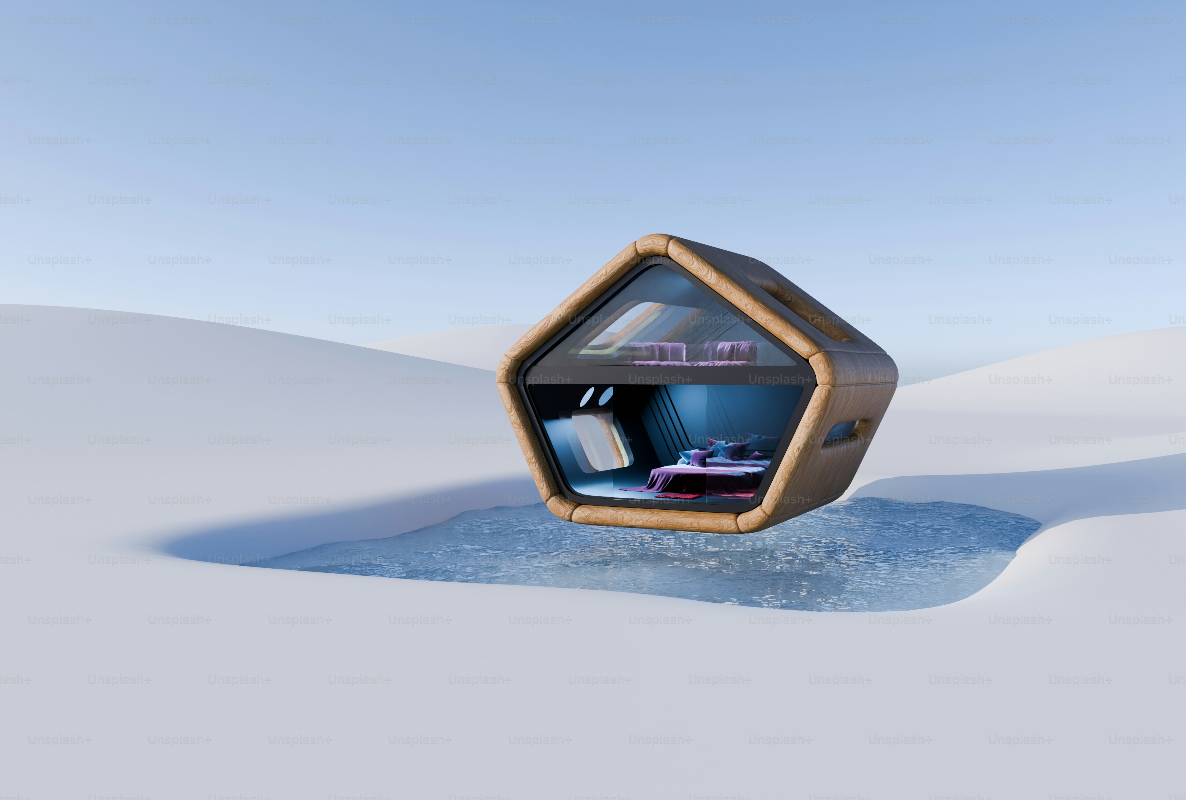 A house in the middle of a snow covered field