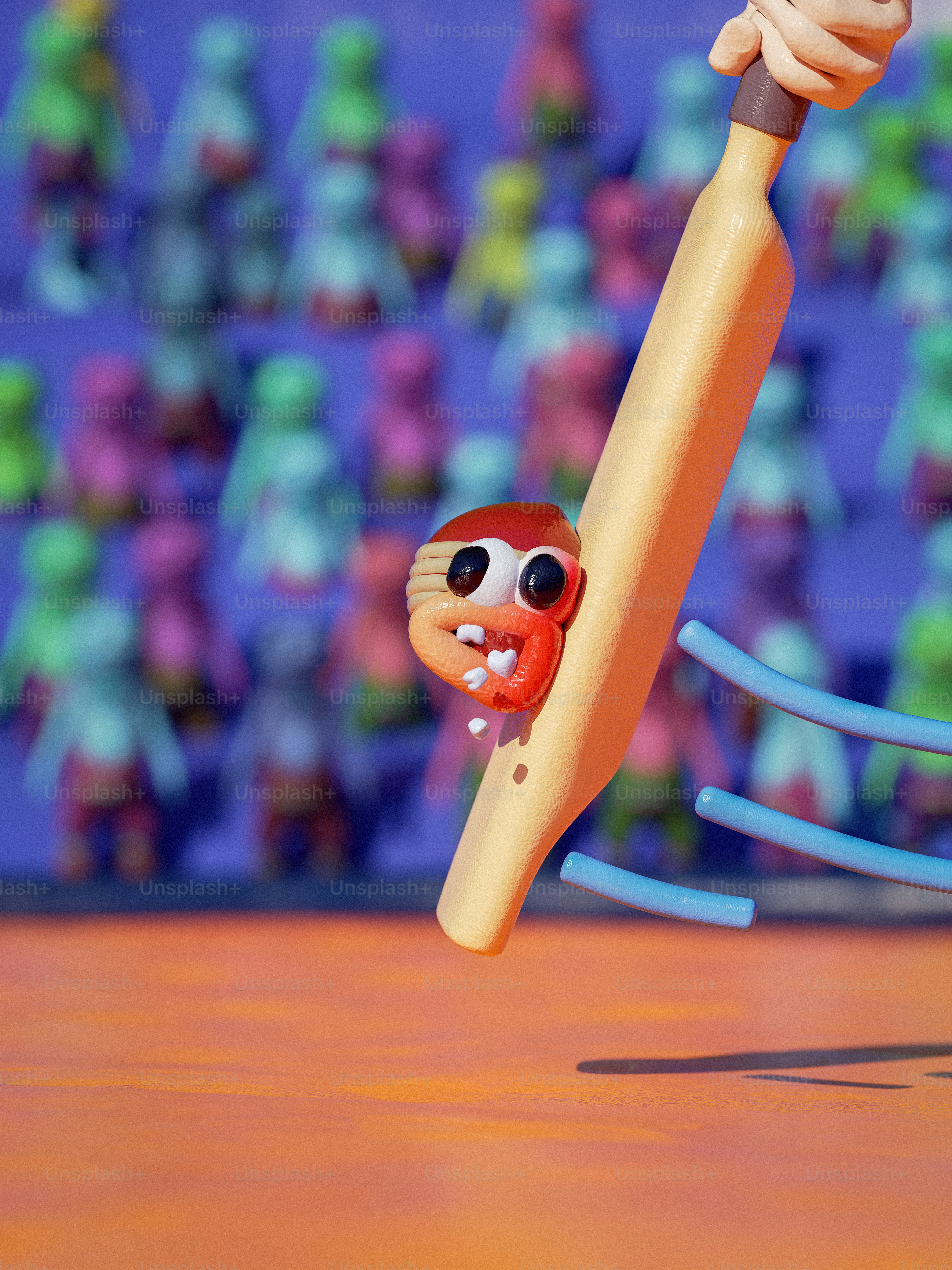 A cartoon character is holding a baseball bat