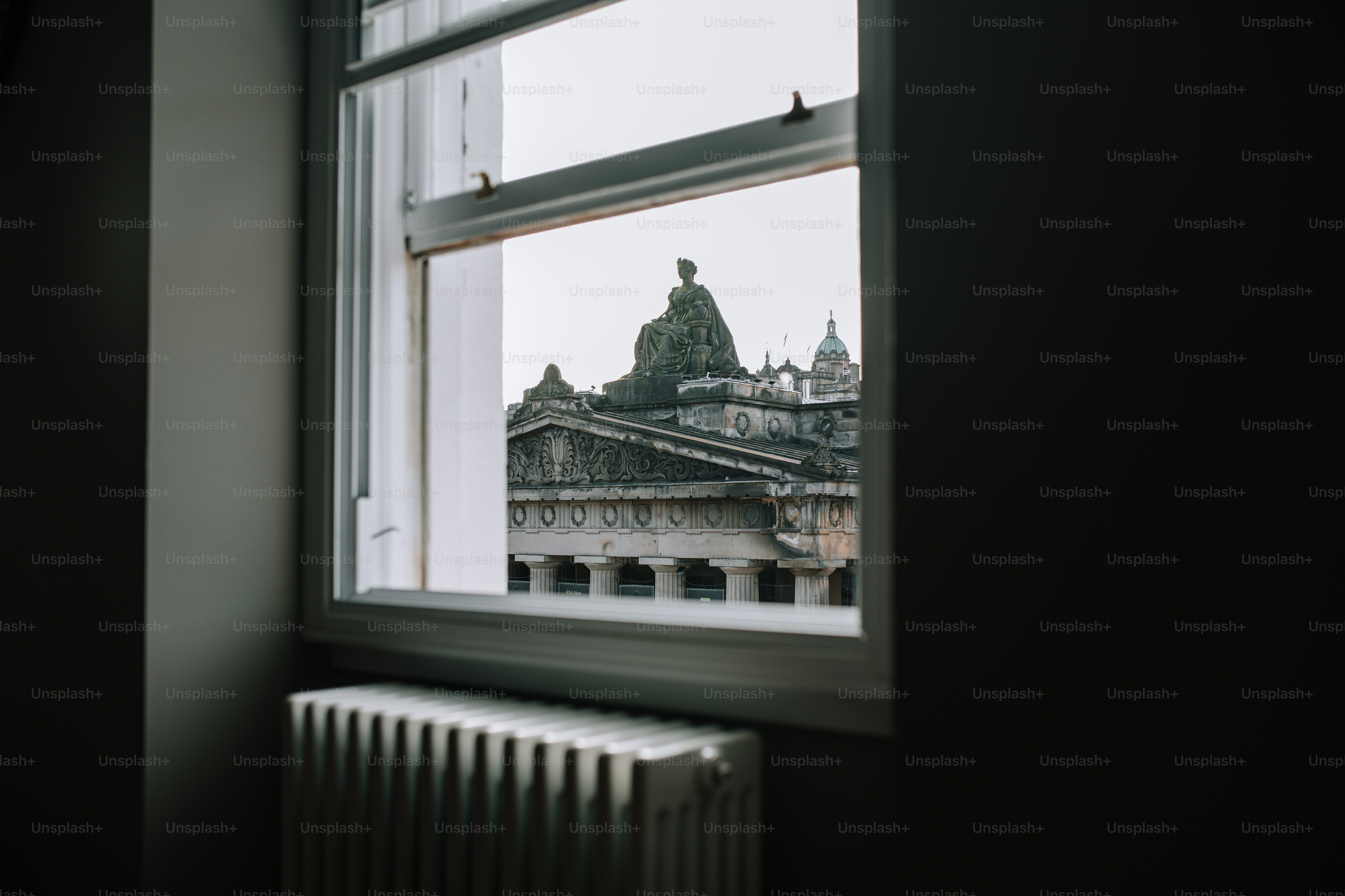 A view of a building through a window