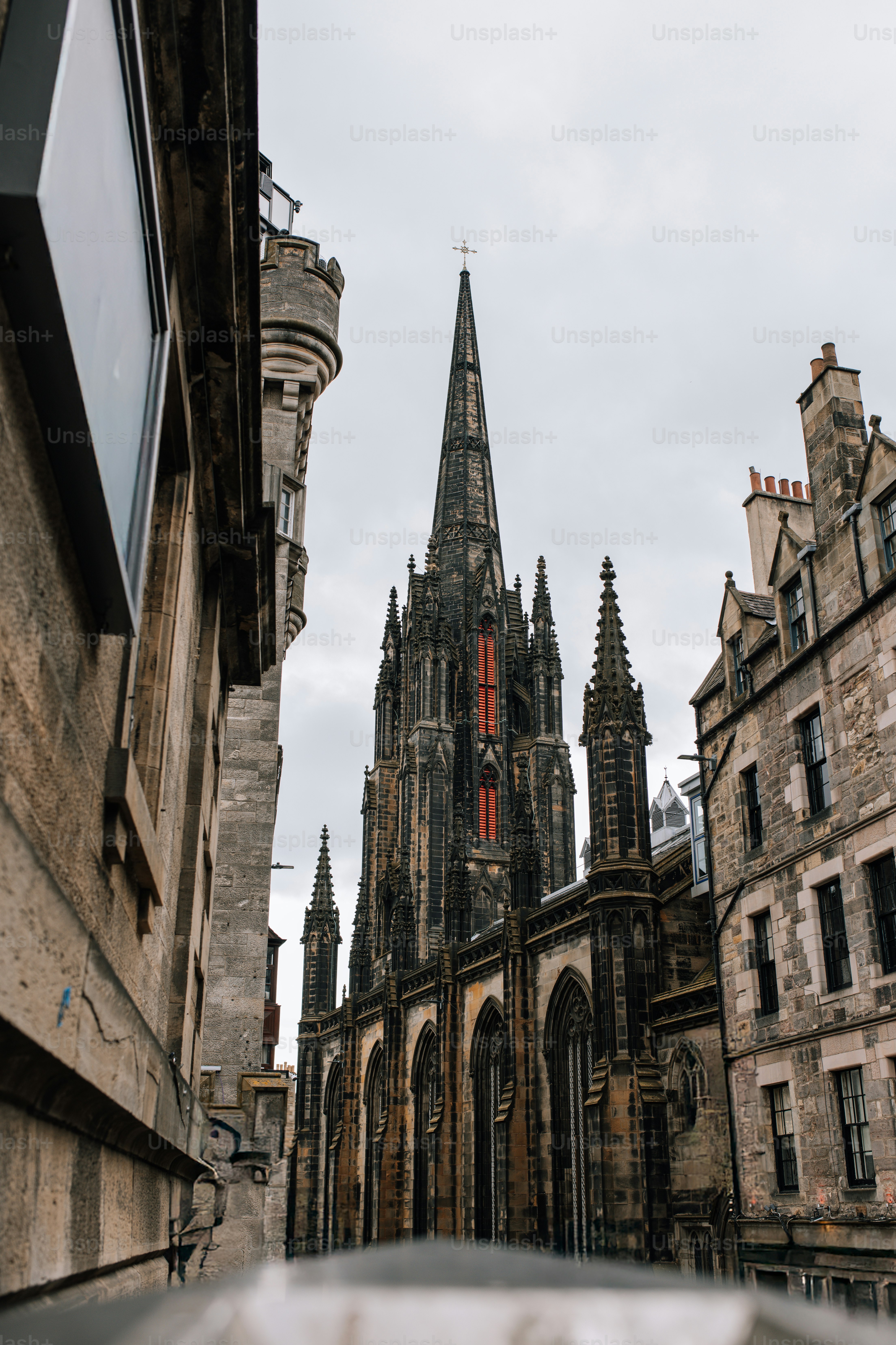 A view of a cathedral from a narrow street