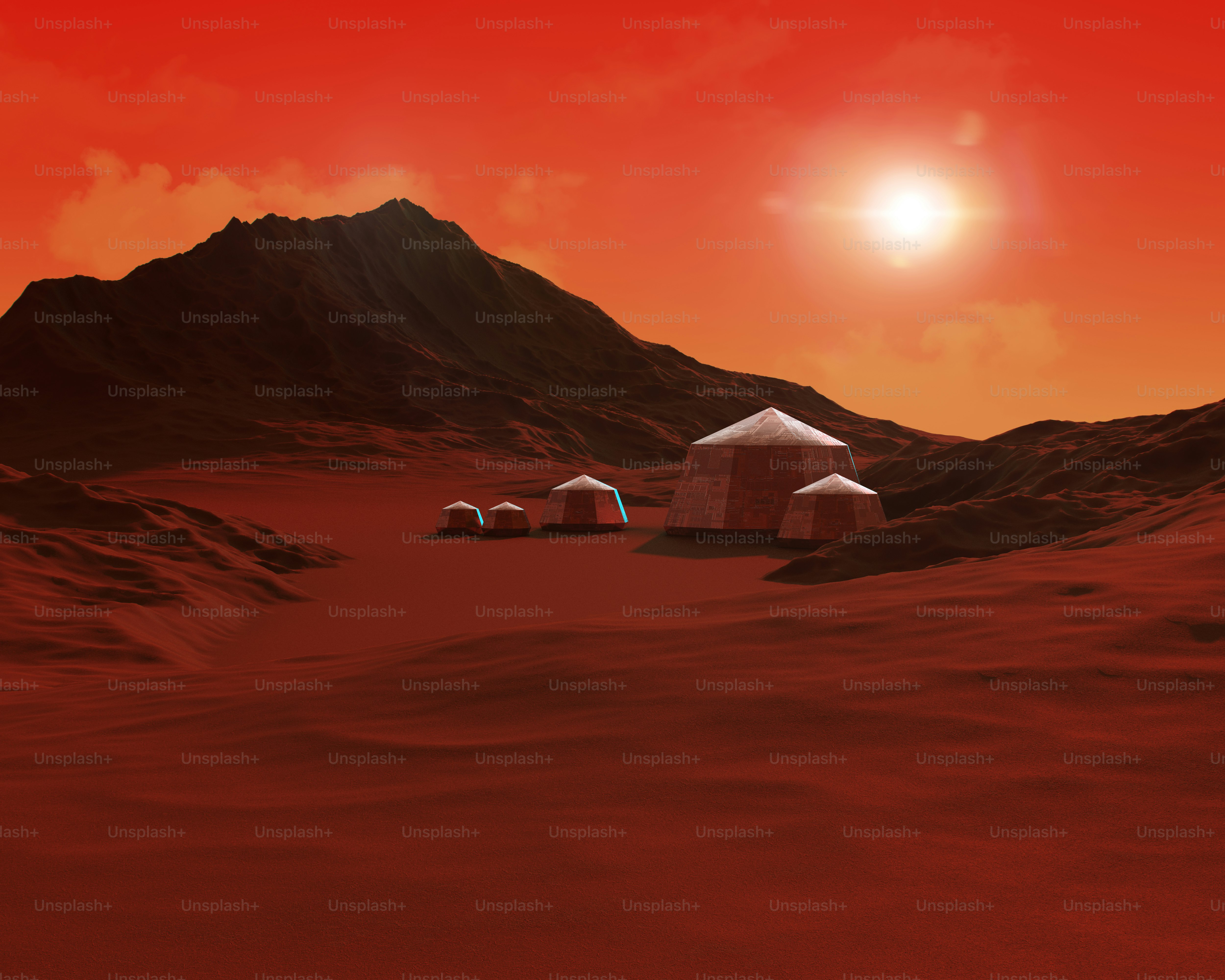 A computer generated image of a desert landscape