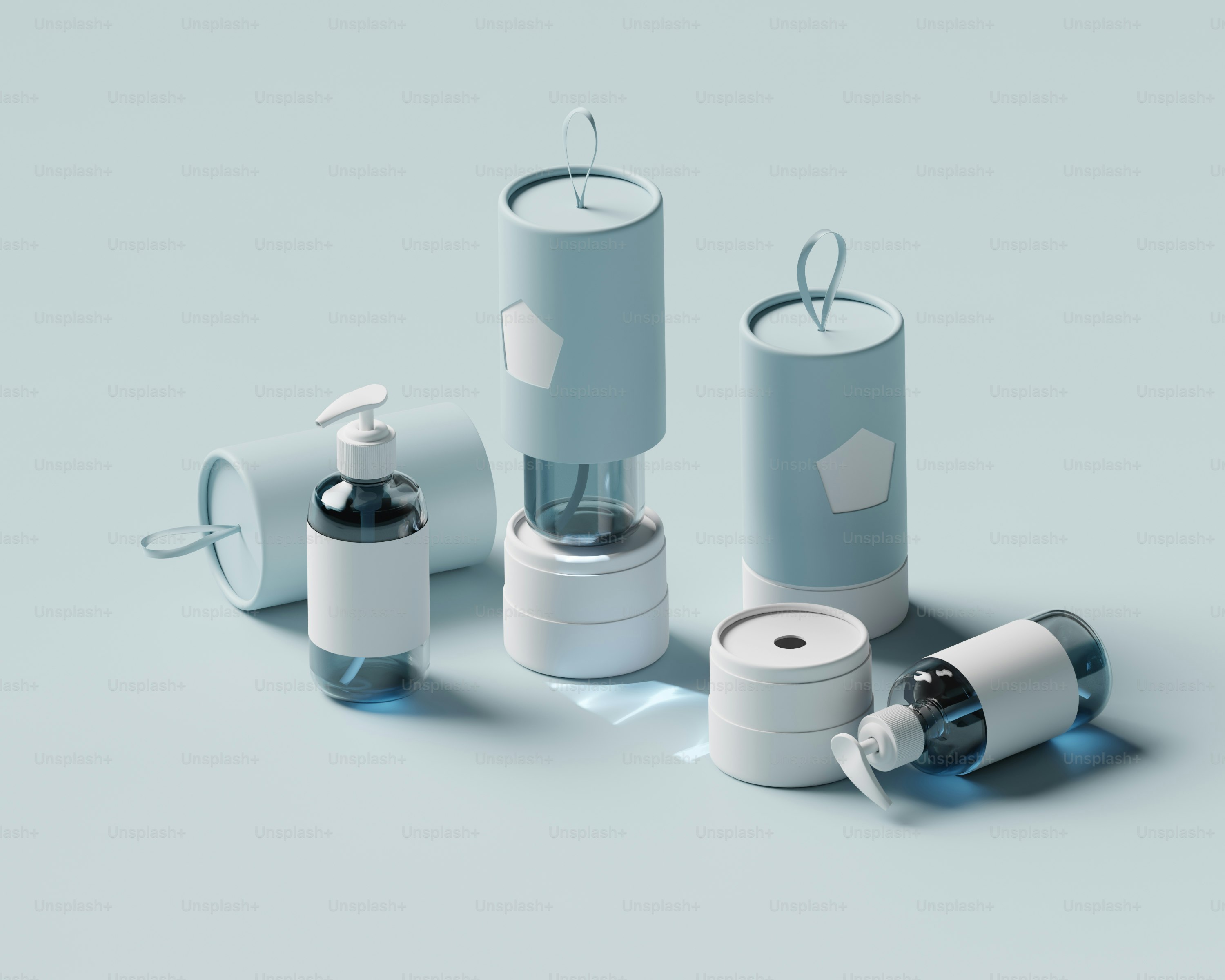 A group of different types of toiletries on a white surface