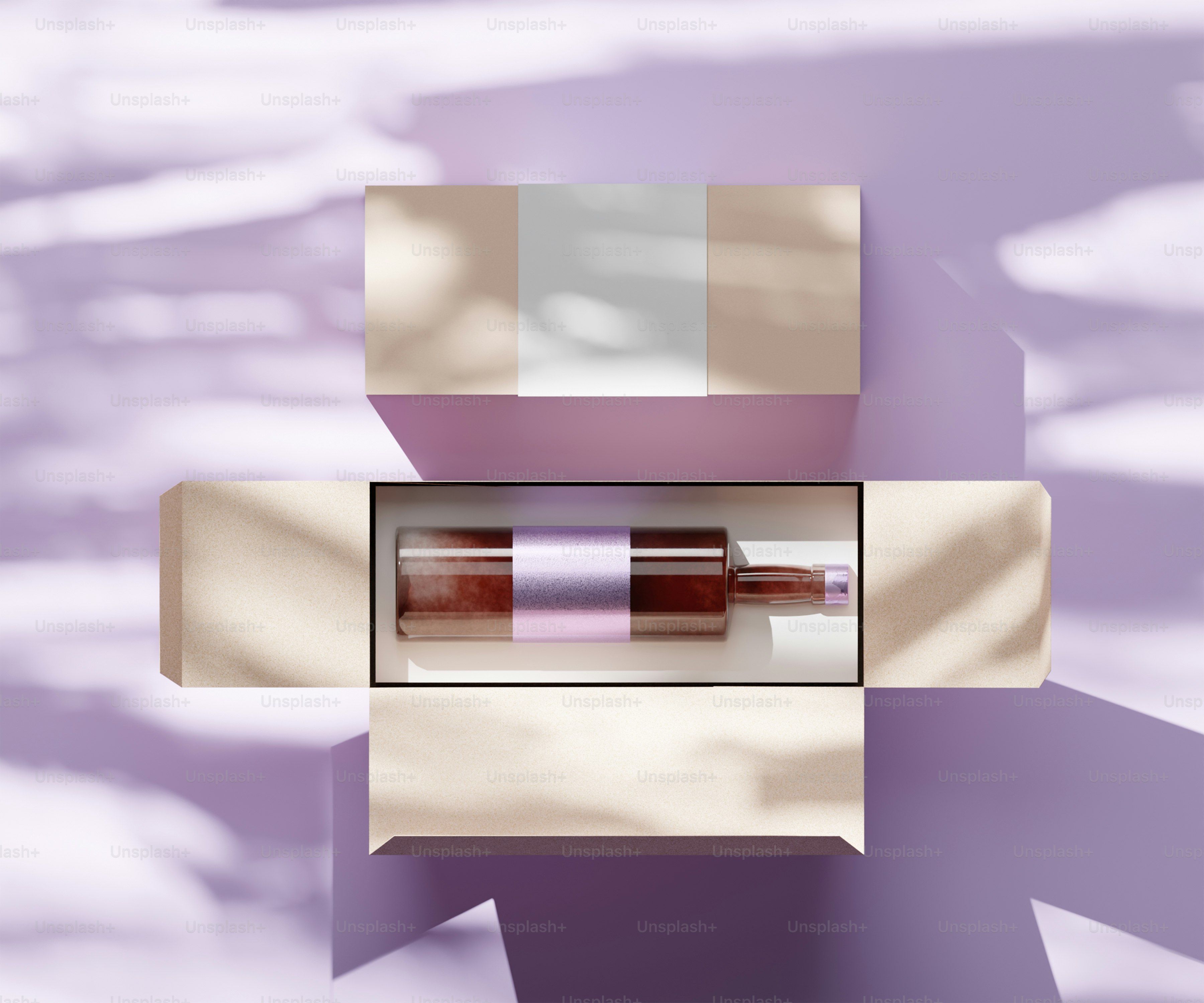 A purple and white box with a tube in it