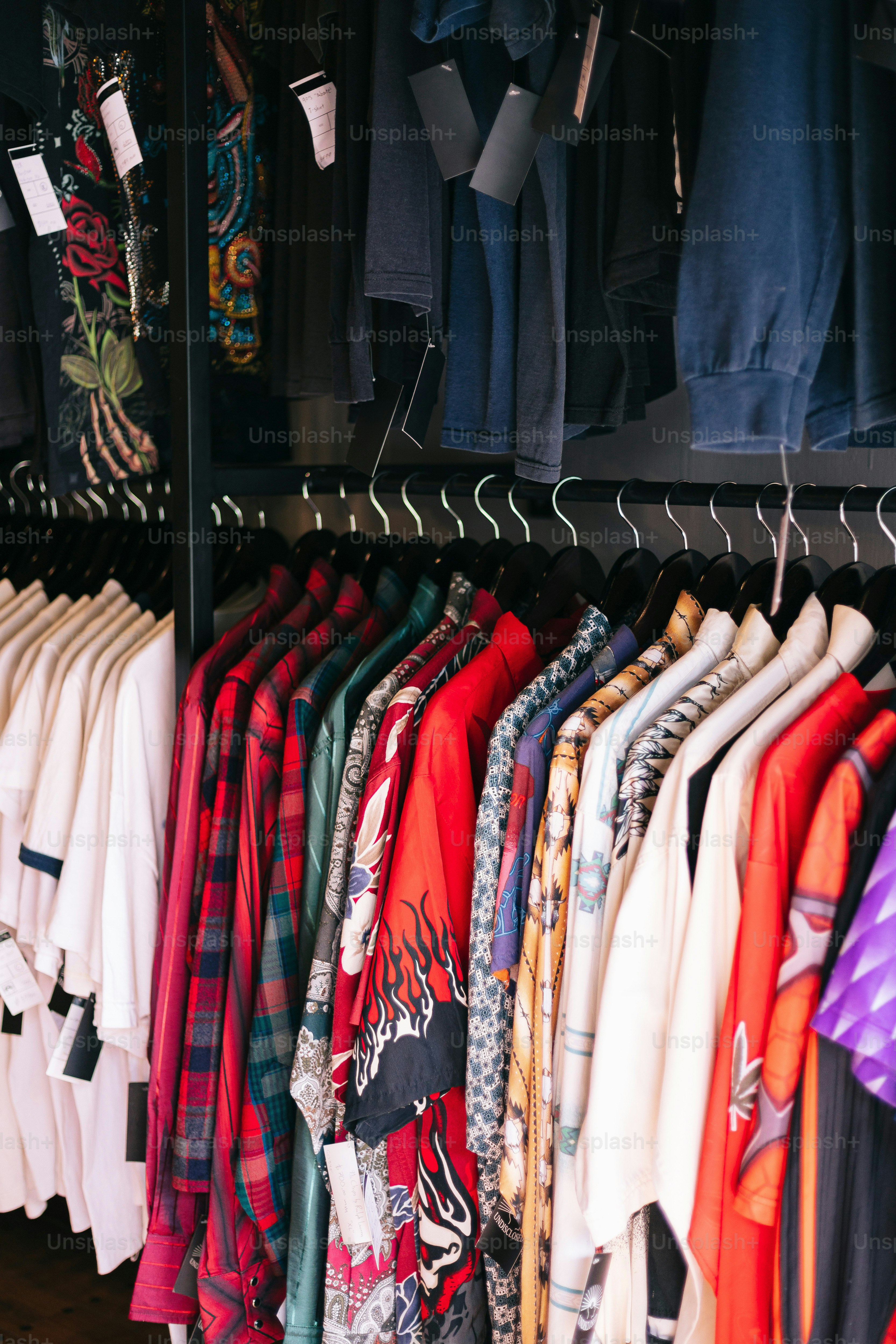 A rack of shirts hanging on a rail