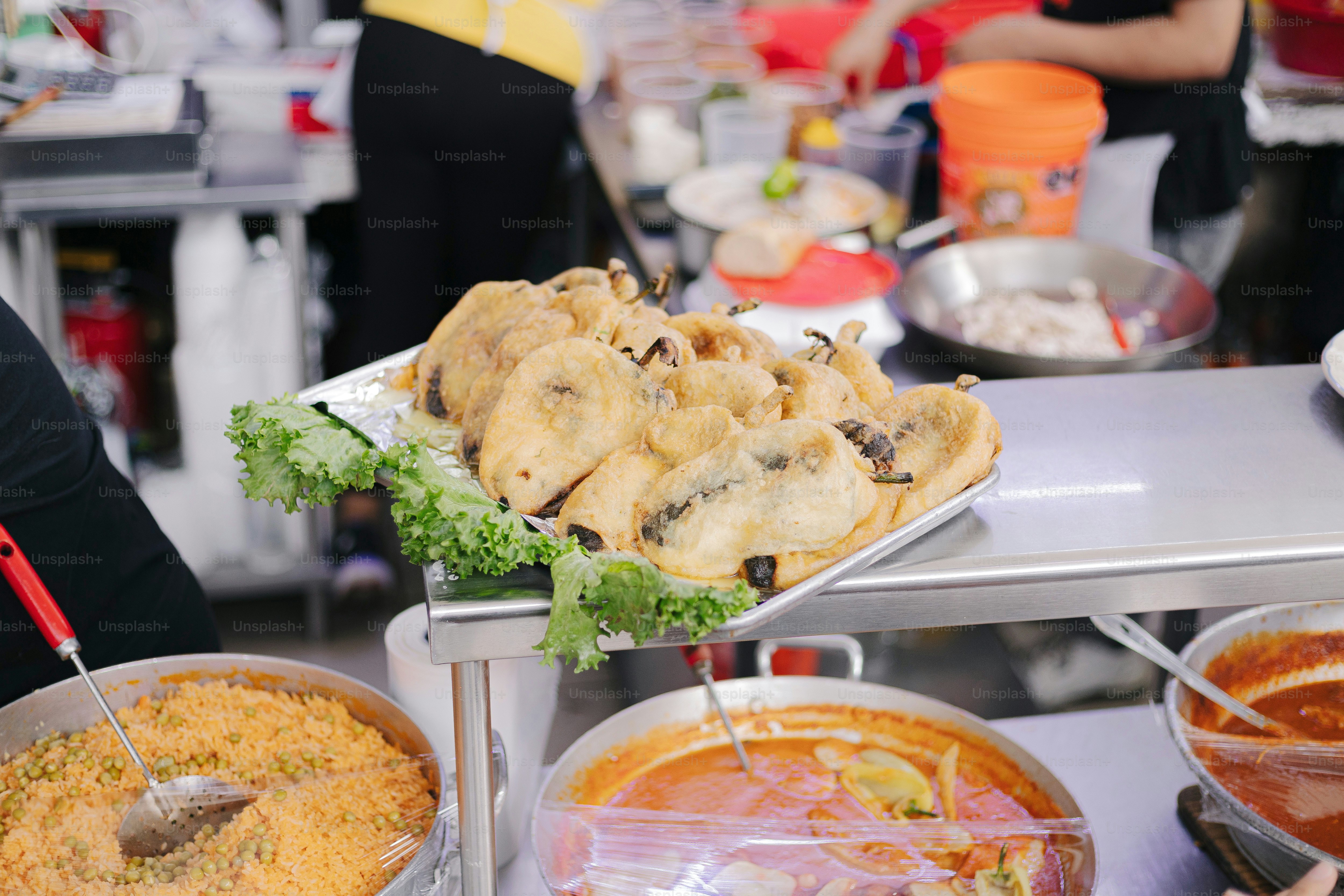 A buffet table filled with lots of food