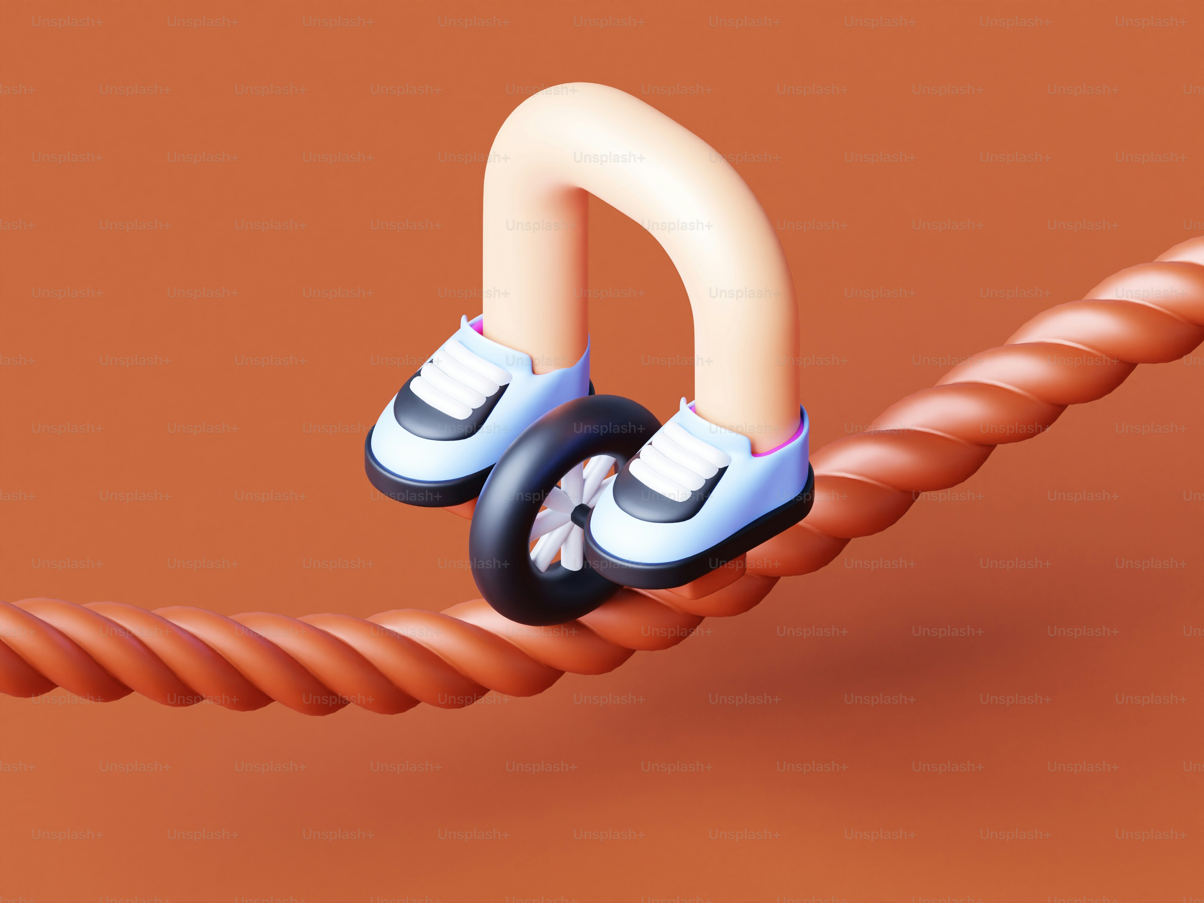 A close up of a rope with a pair of shoes on it
