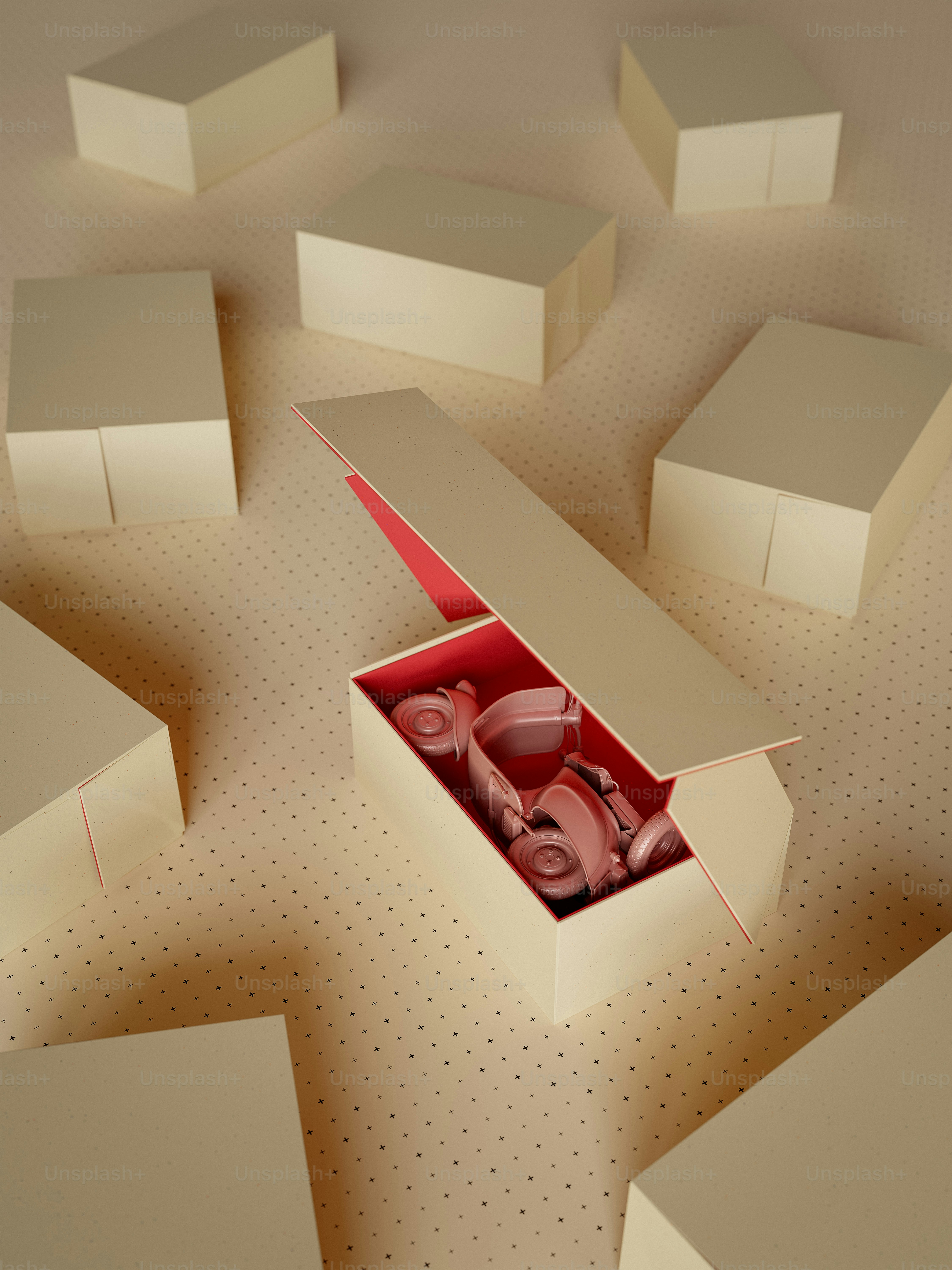 A box that has a red handle inside of it