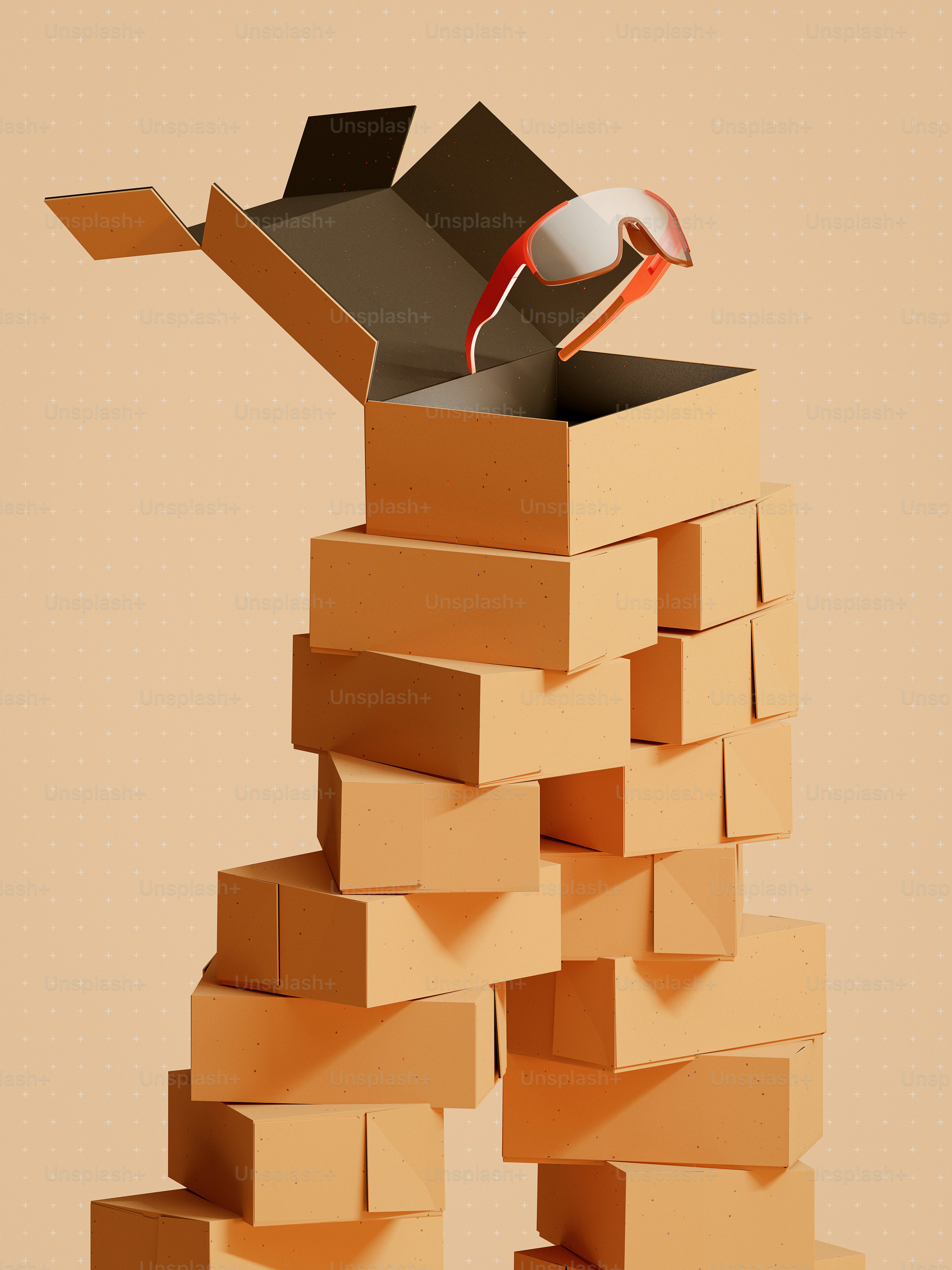 A pile of cardboard boxes with a bird in it