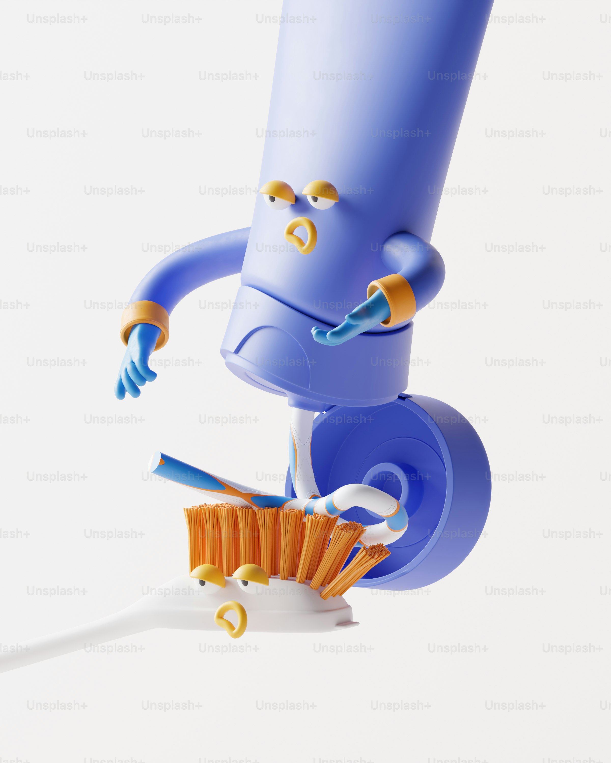 A cartoon character holding a toothbrush and toothpaste