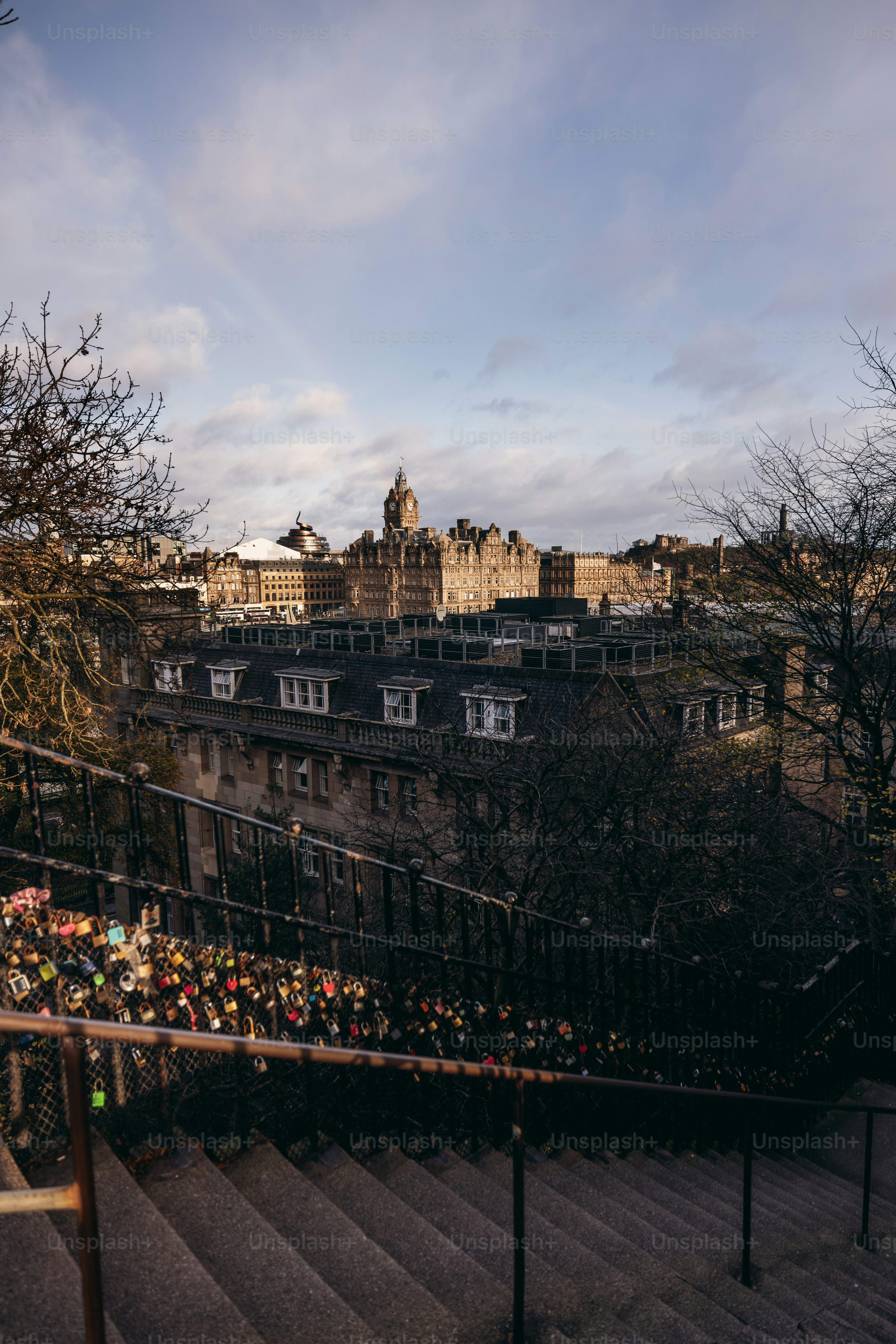 A bunch of people are standing on the stairs
