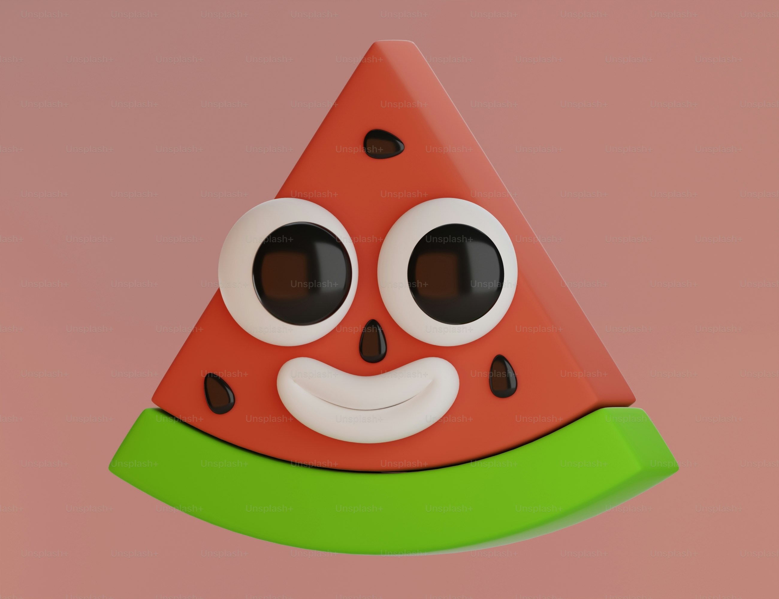 A watermelon slice with googly eyes and a smile