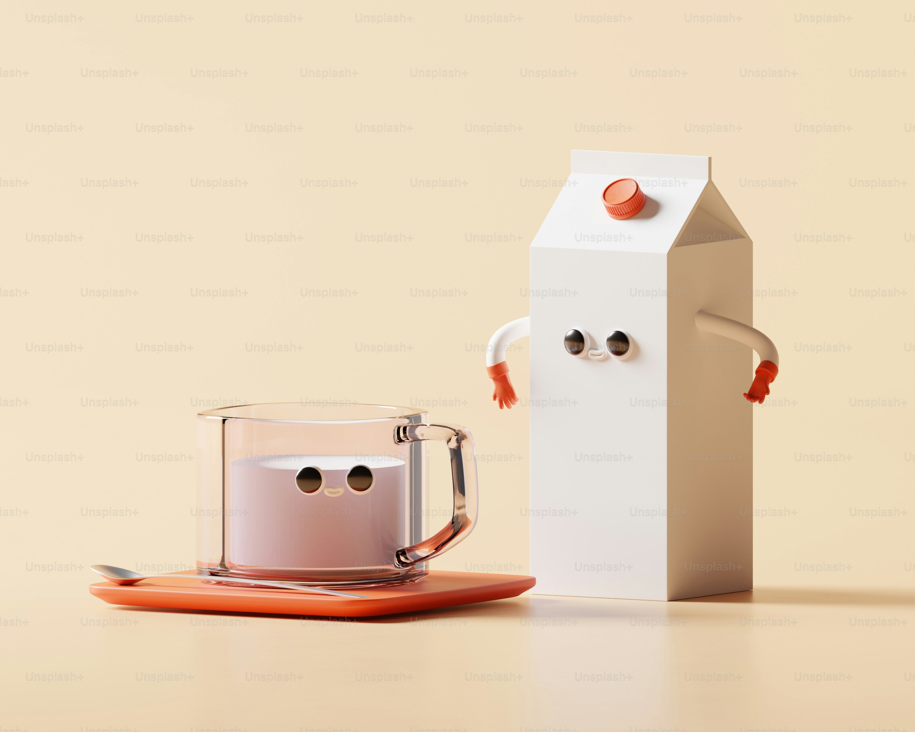 A milk carton and a cup of coffee on a table