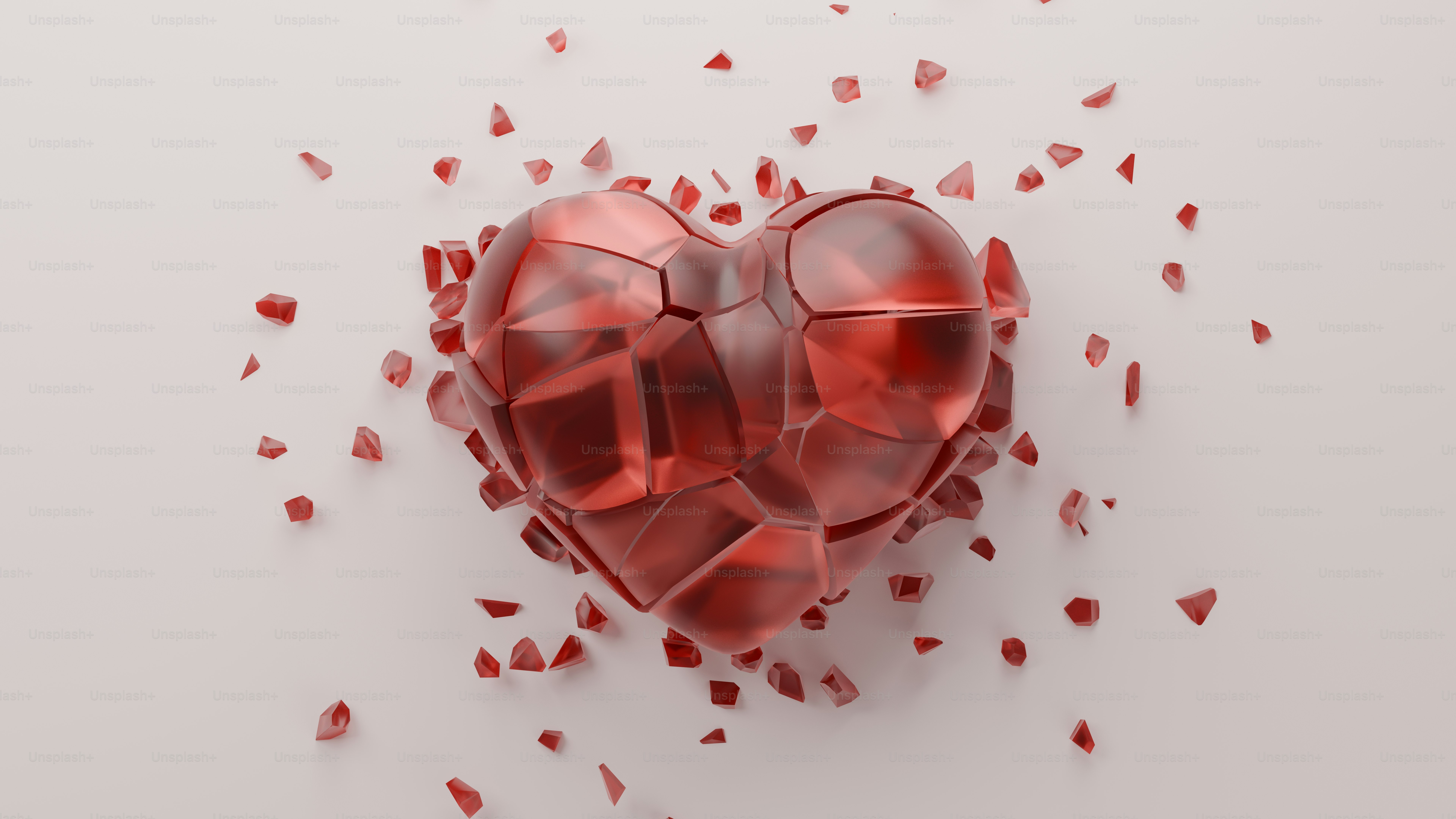 A red heart shaped object on a white surface