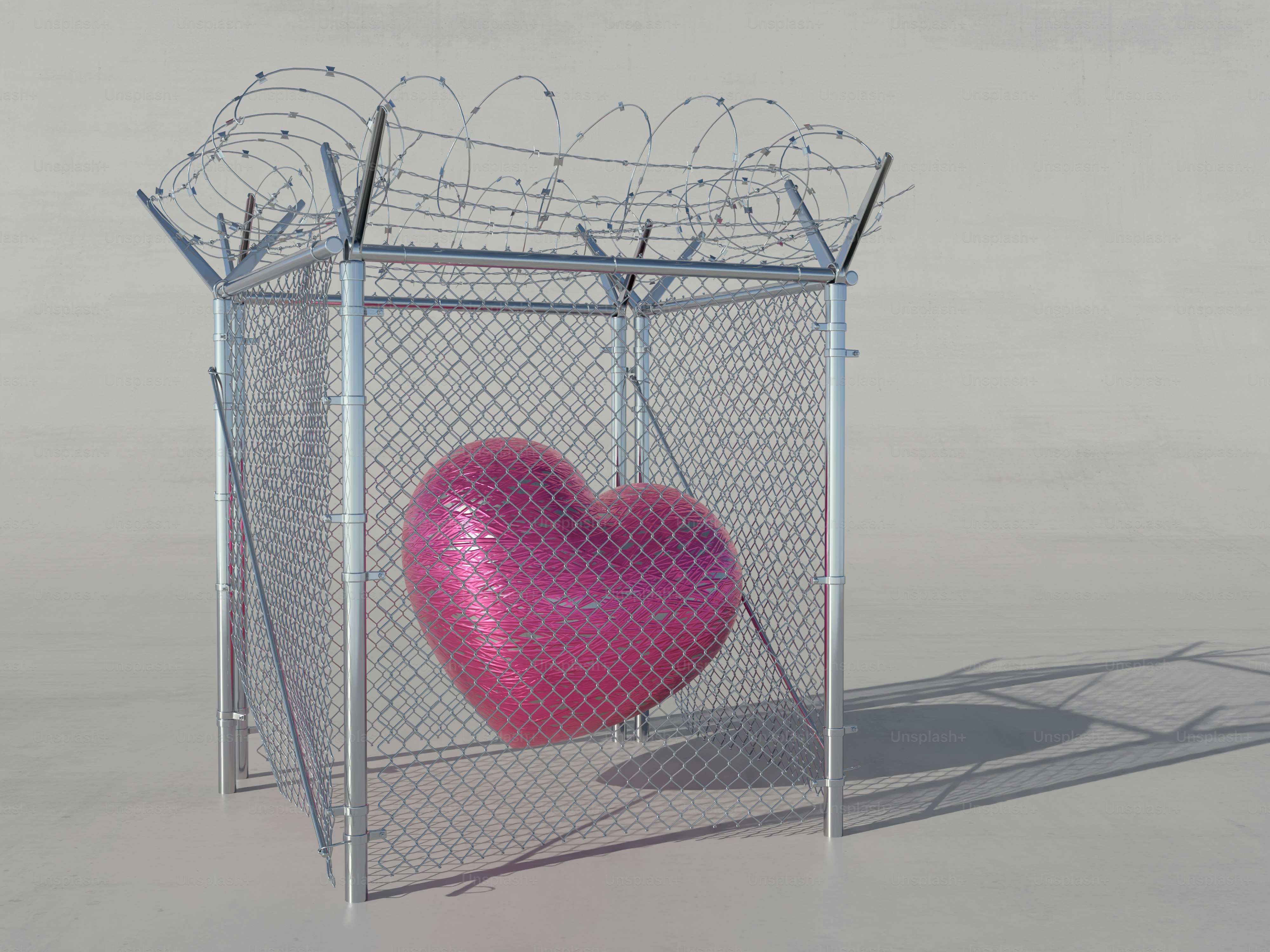 A heart in a cage with barbed wire