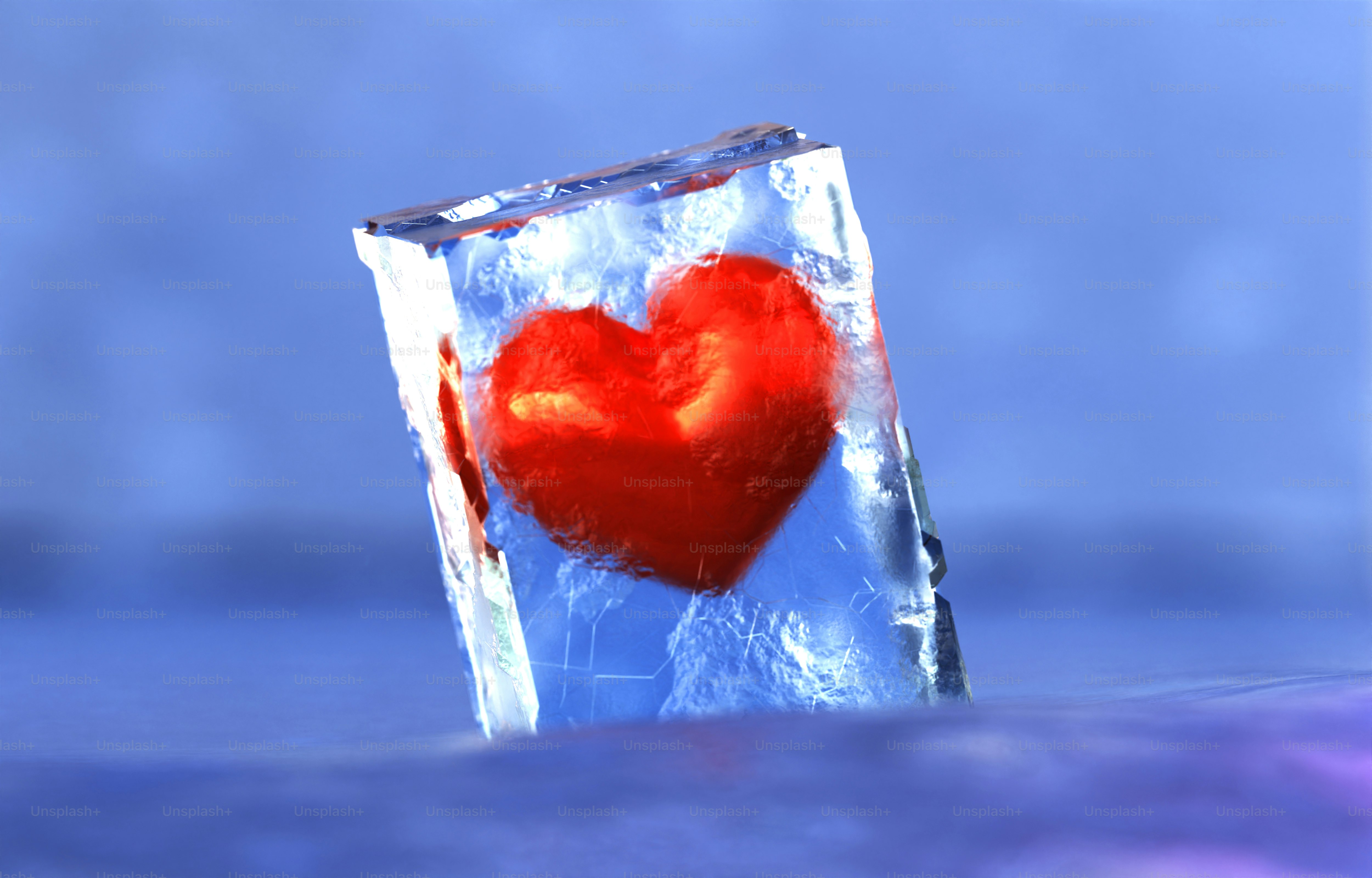 A red heart in a bag of ice