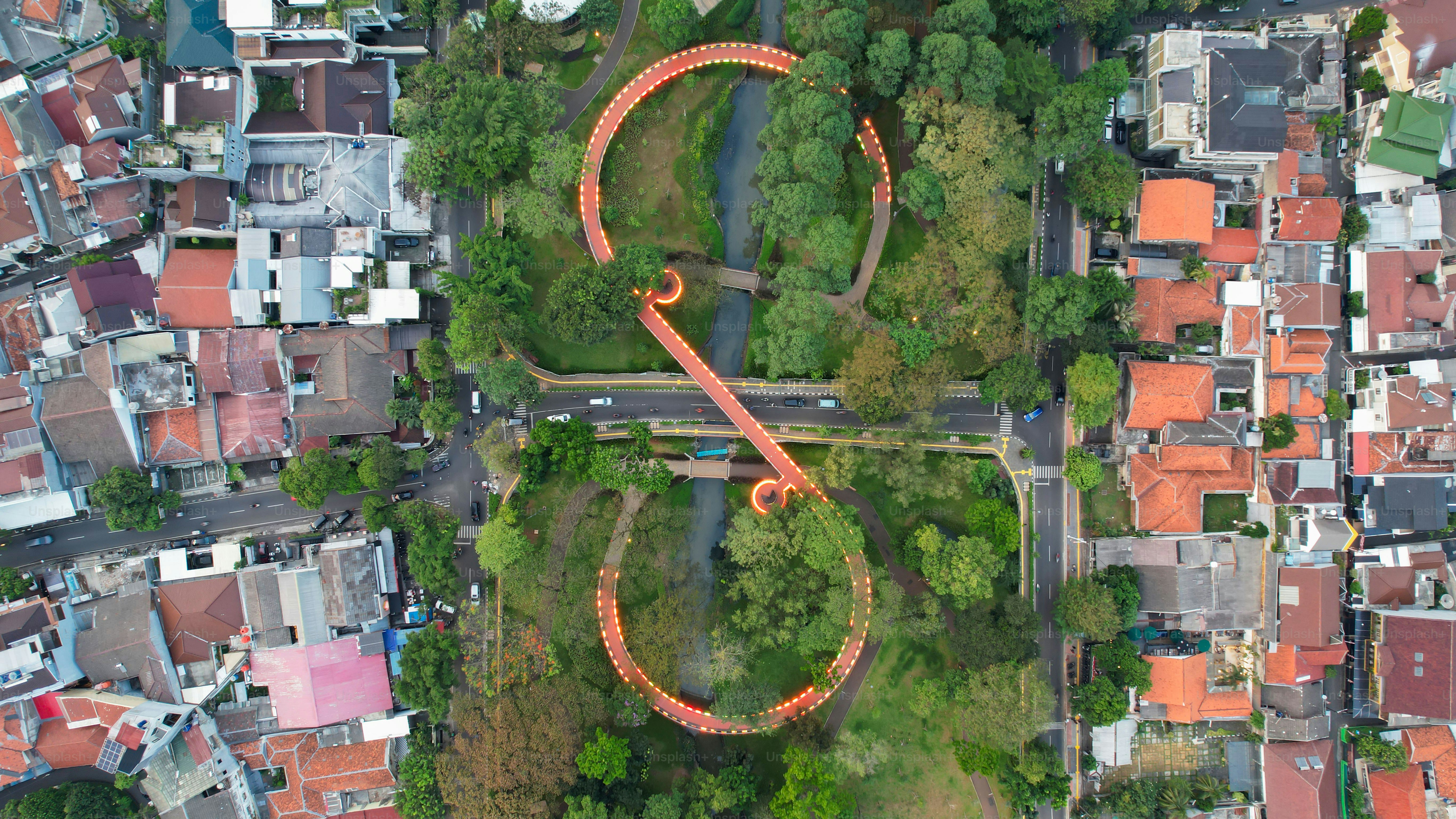 Aerial view of Tebet eco garden park Jakarta.