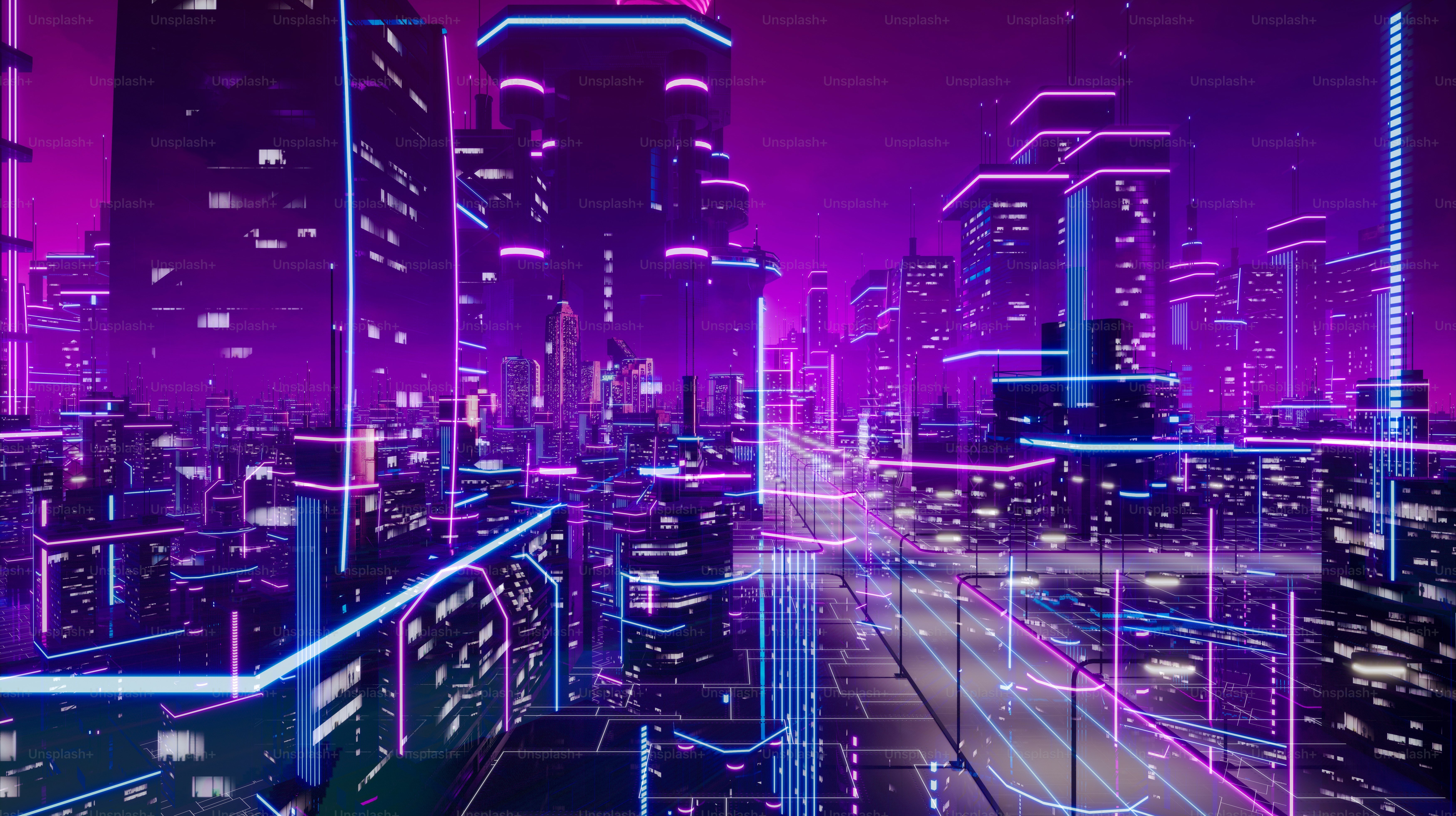 Metaverse city and cyberpunk concept, 3d render