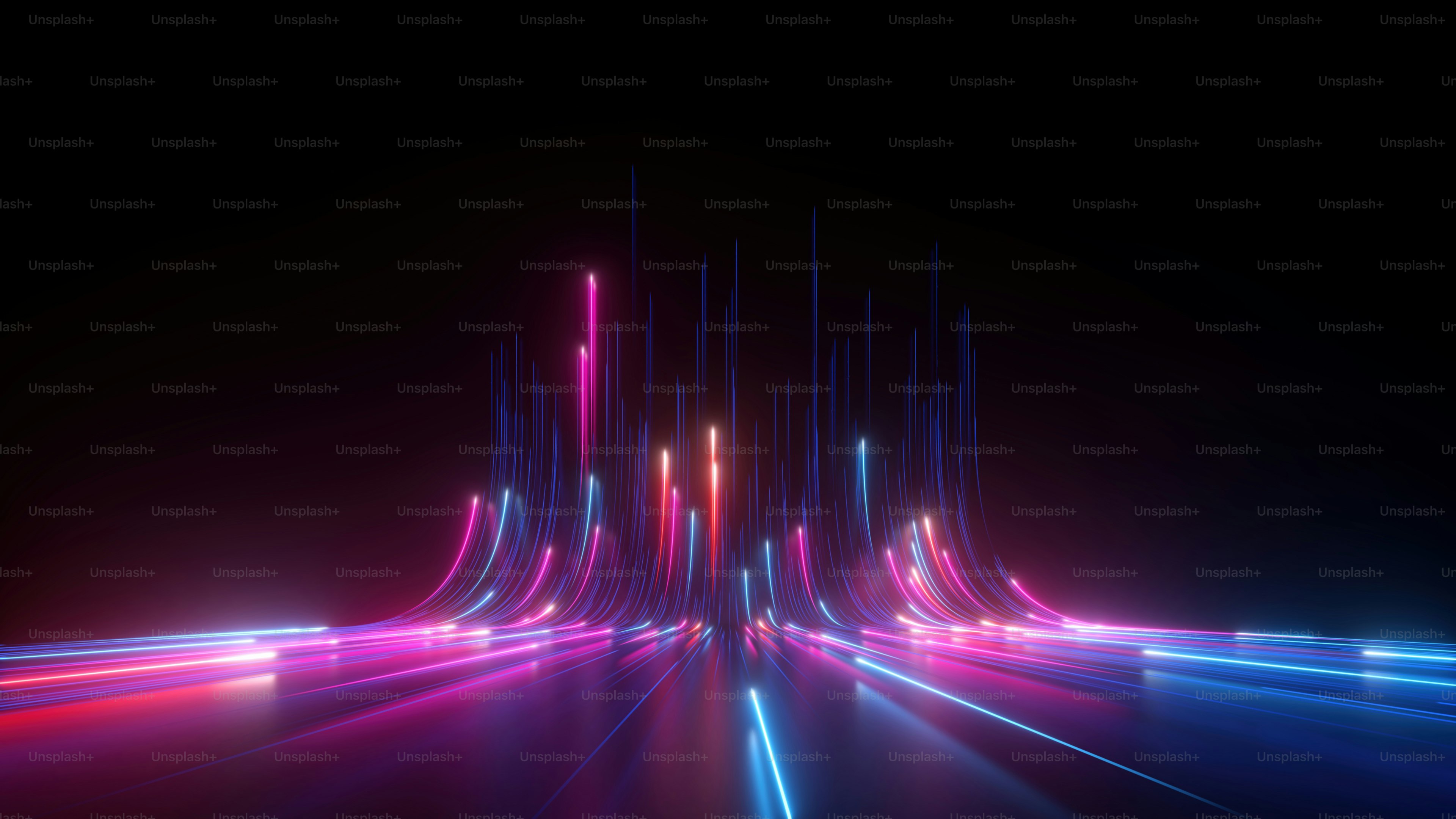 3d render, abstract futuristic neon background with glowing ascending lines. Fantastic wallpaper