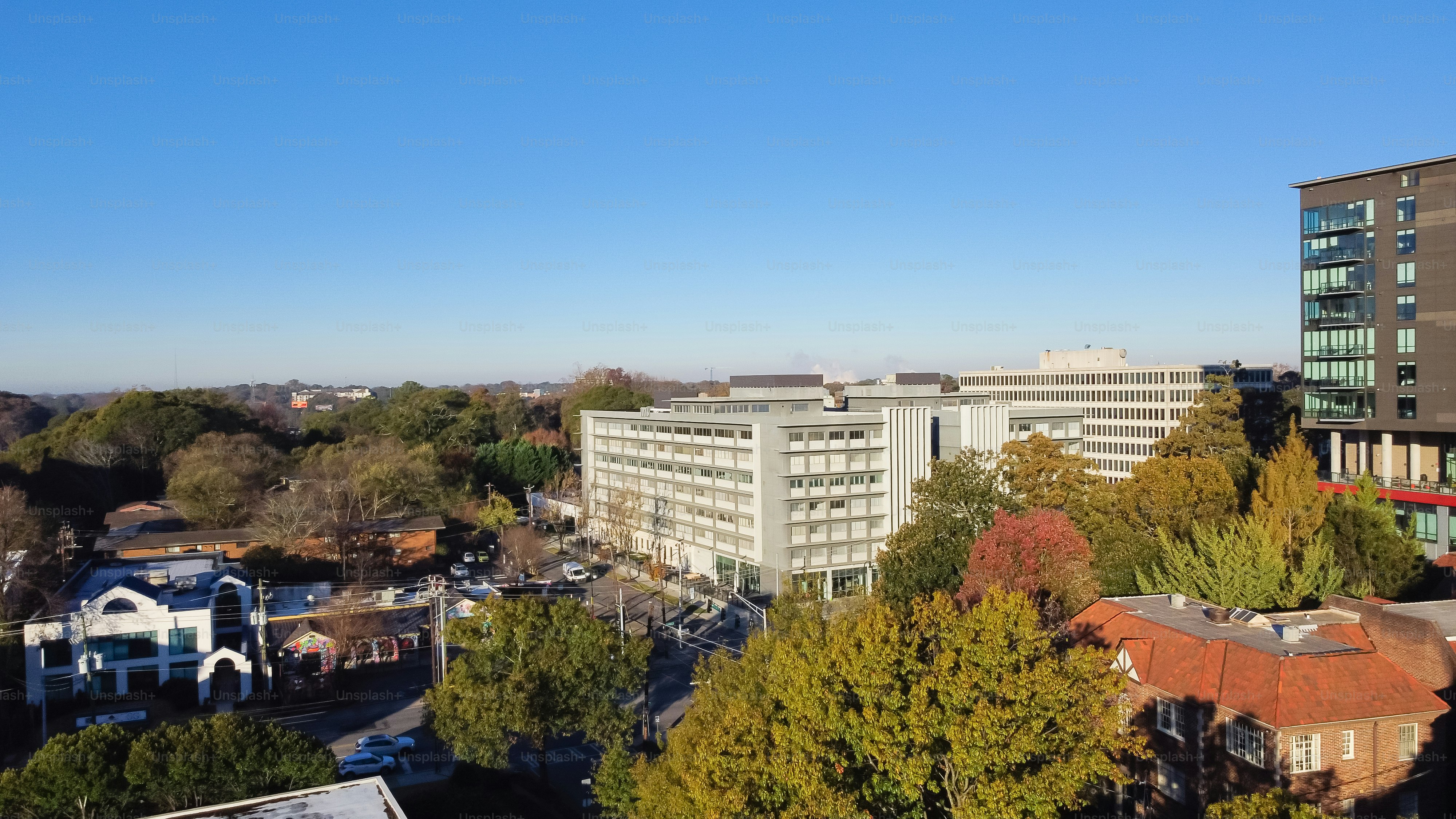 Office buildings and high-rise cooperate towers in background along ...