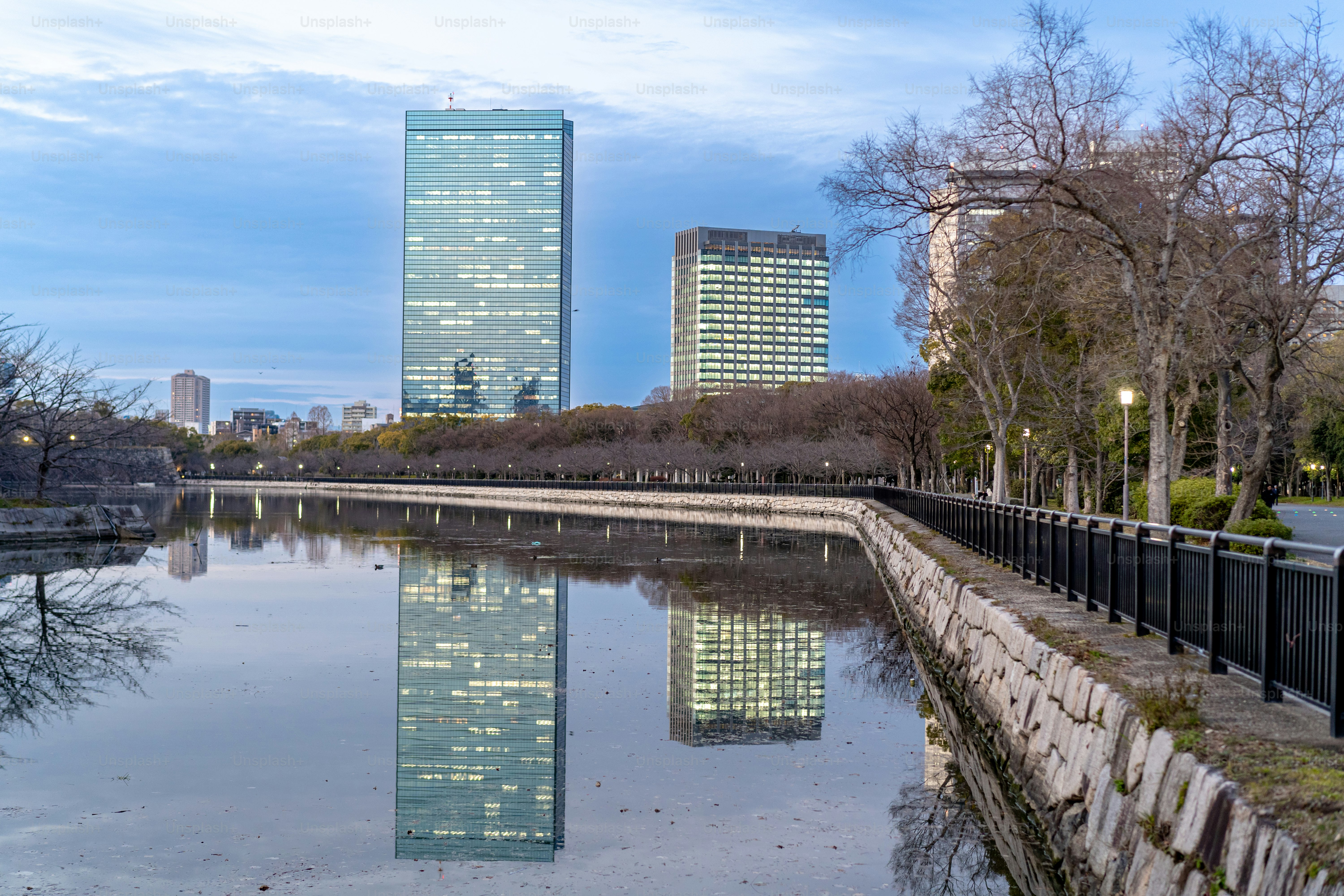 Landscape viewpoint in Osaka city in the evening. Osaka, Japan.