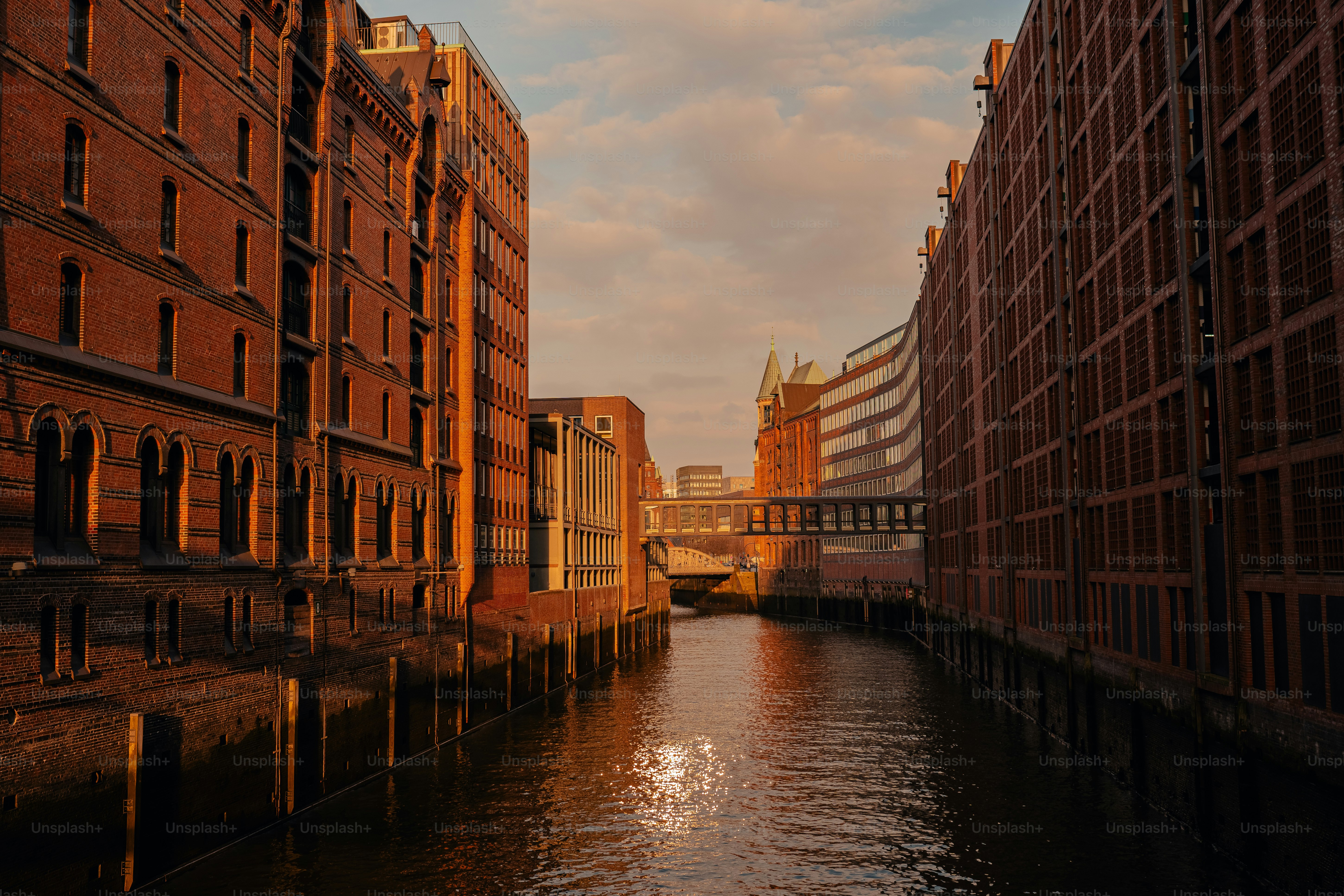 Warehouse District in Hamburg, Germany (Unesco World Heritage). Old buildings and bridges in Hamburg Speicherstadt