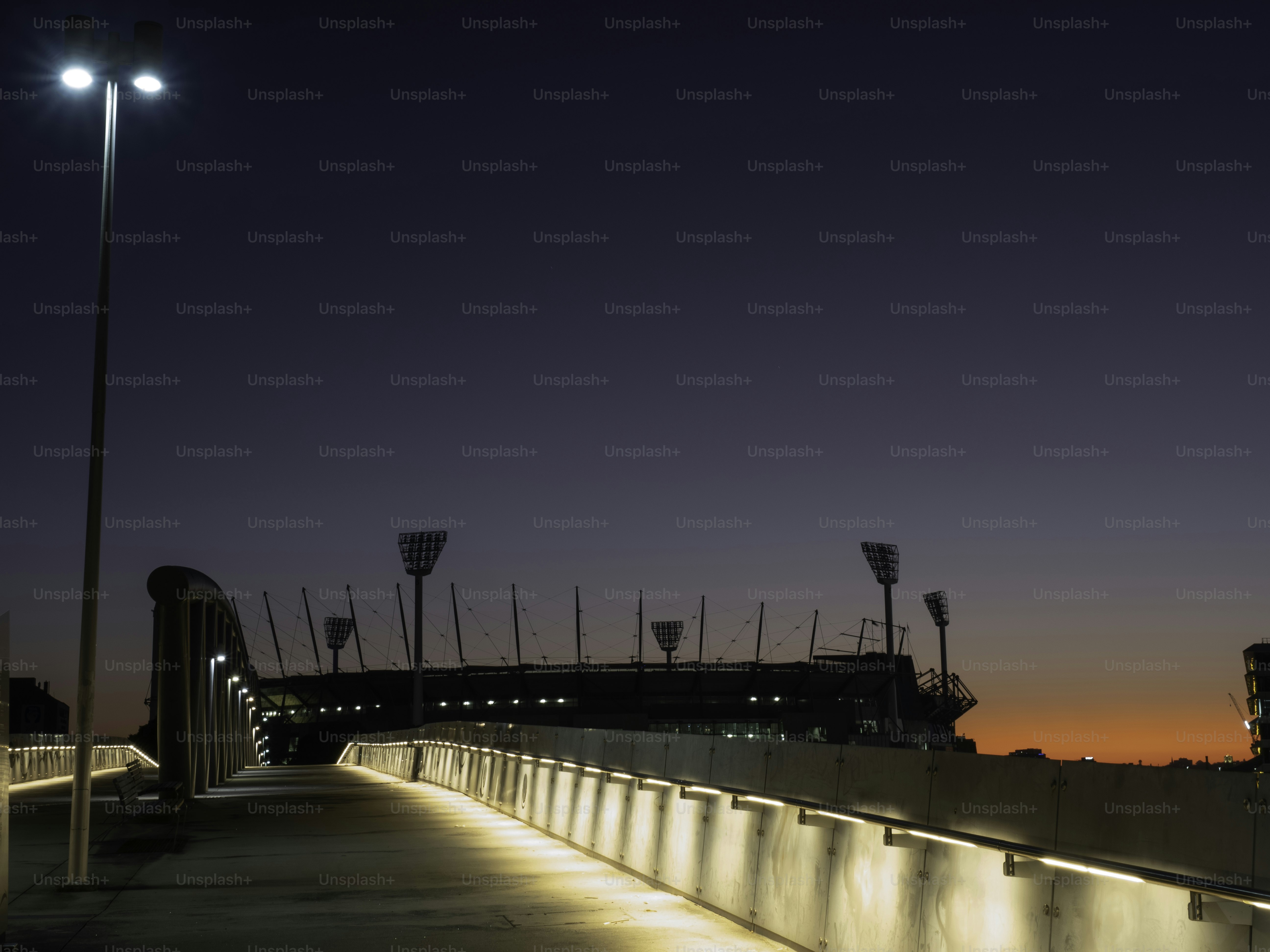The pedestrian walk way to the MGC Melbourne early morning