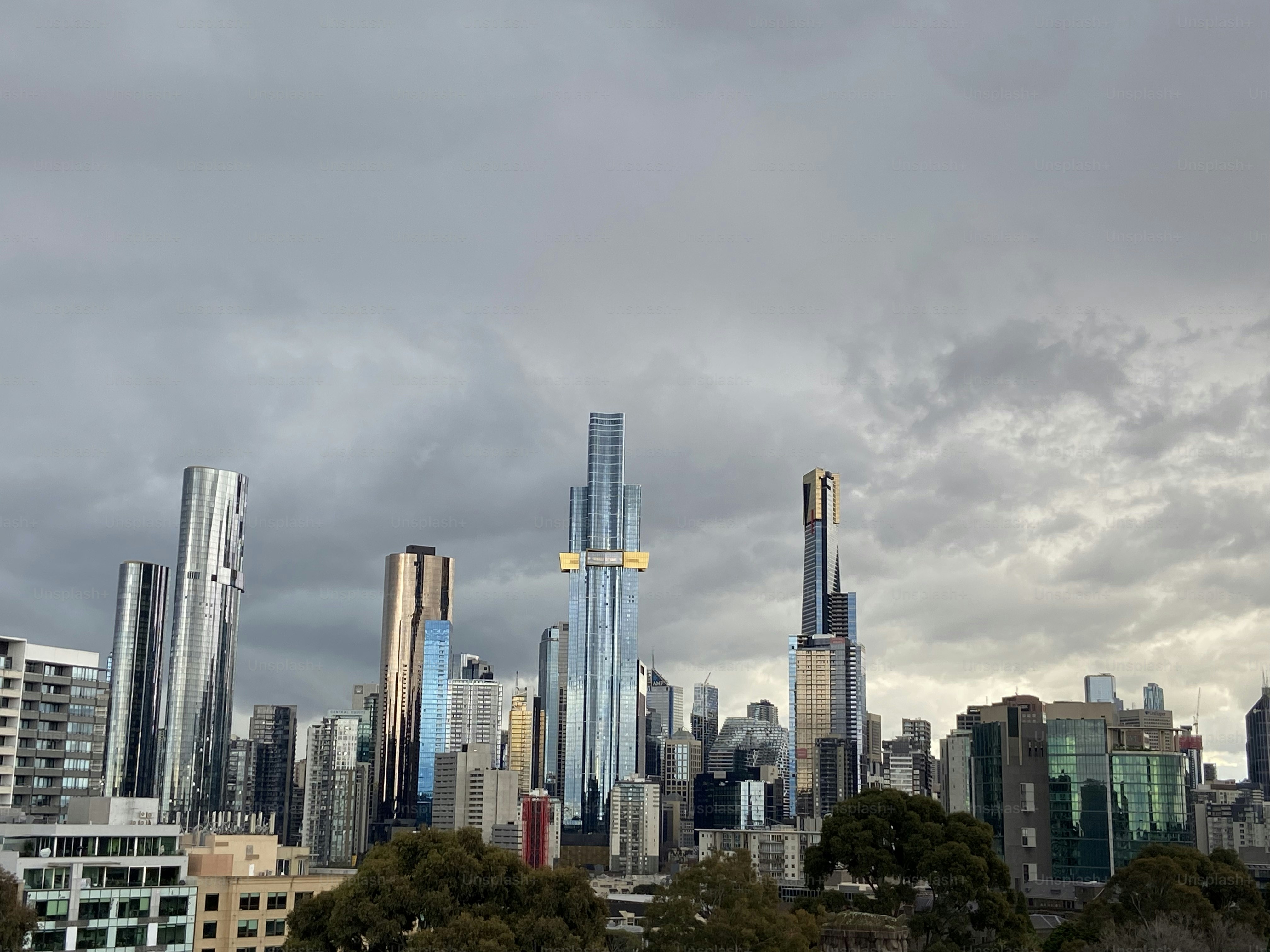 Melbourne skyline from the Shrine of Remembrance looing down St Kilda Road