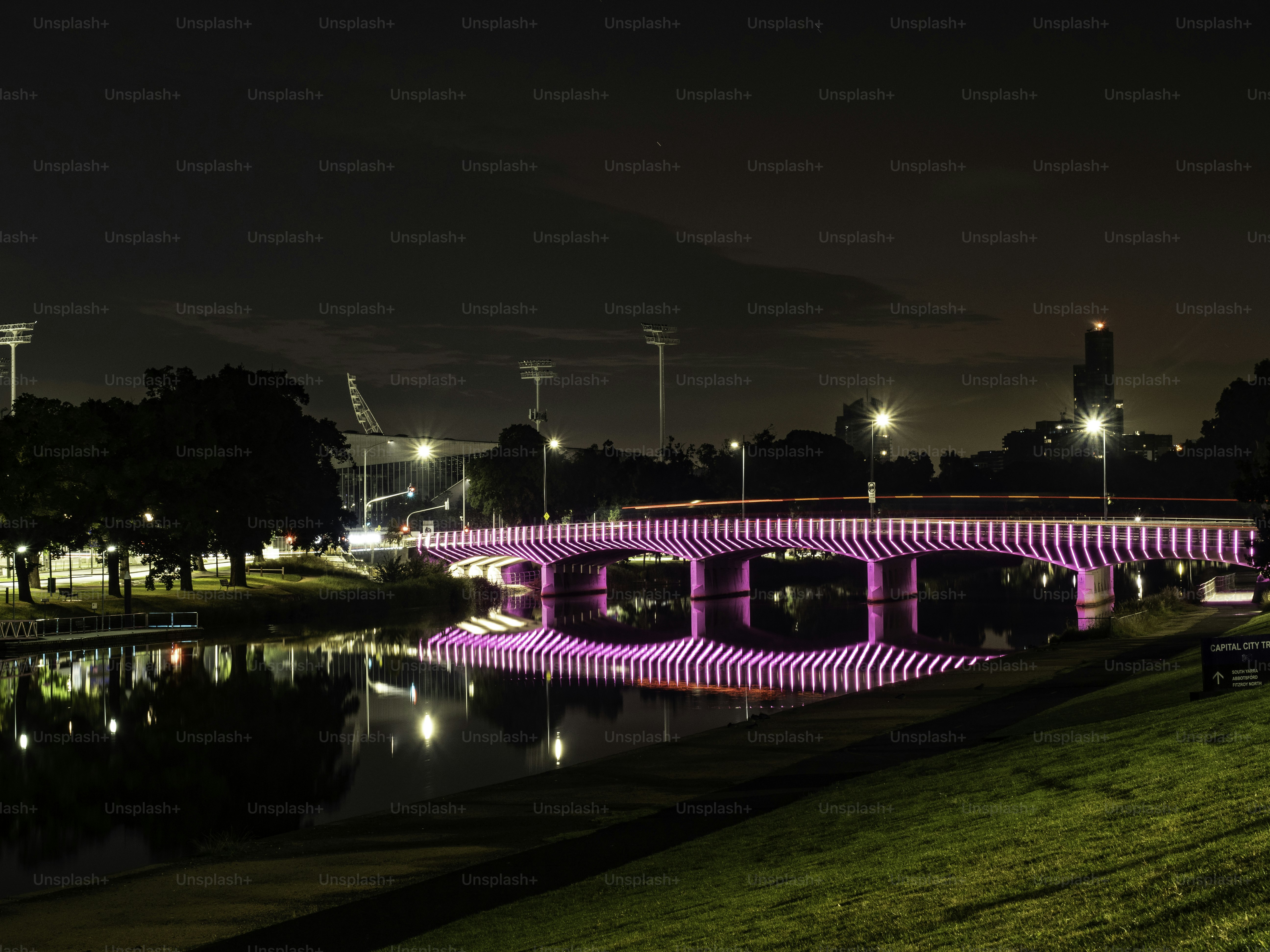 Princess Bridge over the Yarra River all lit up at night