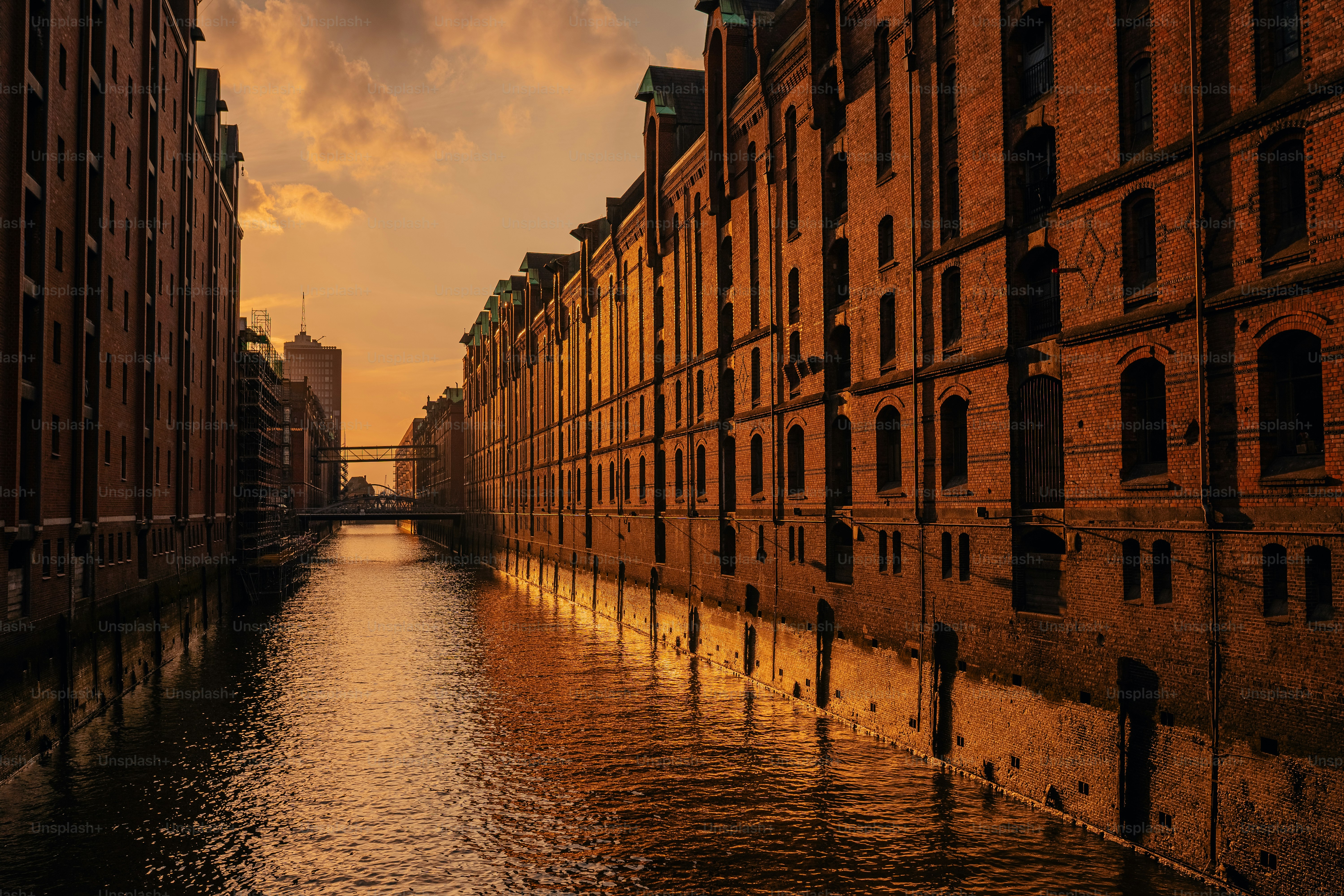 Warehouse District in Hamburg, Germany (Unesco World Heritage). Old buildings and bridges in Hamburg Speicherstadt