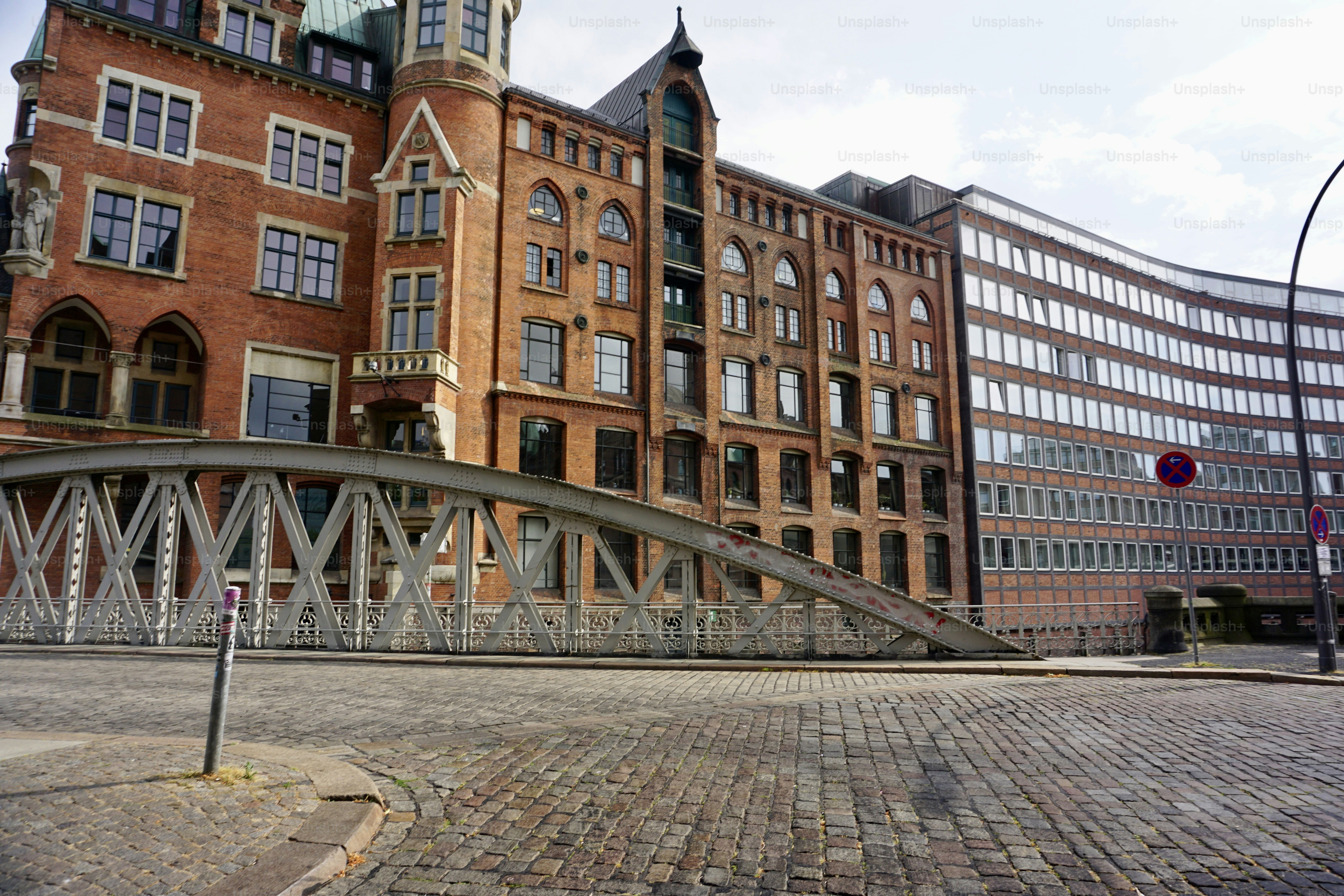 The Speicherstadt in summer. Hamburg in summer. Warehouse city in Hamburg. Red brick buildings.
