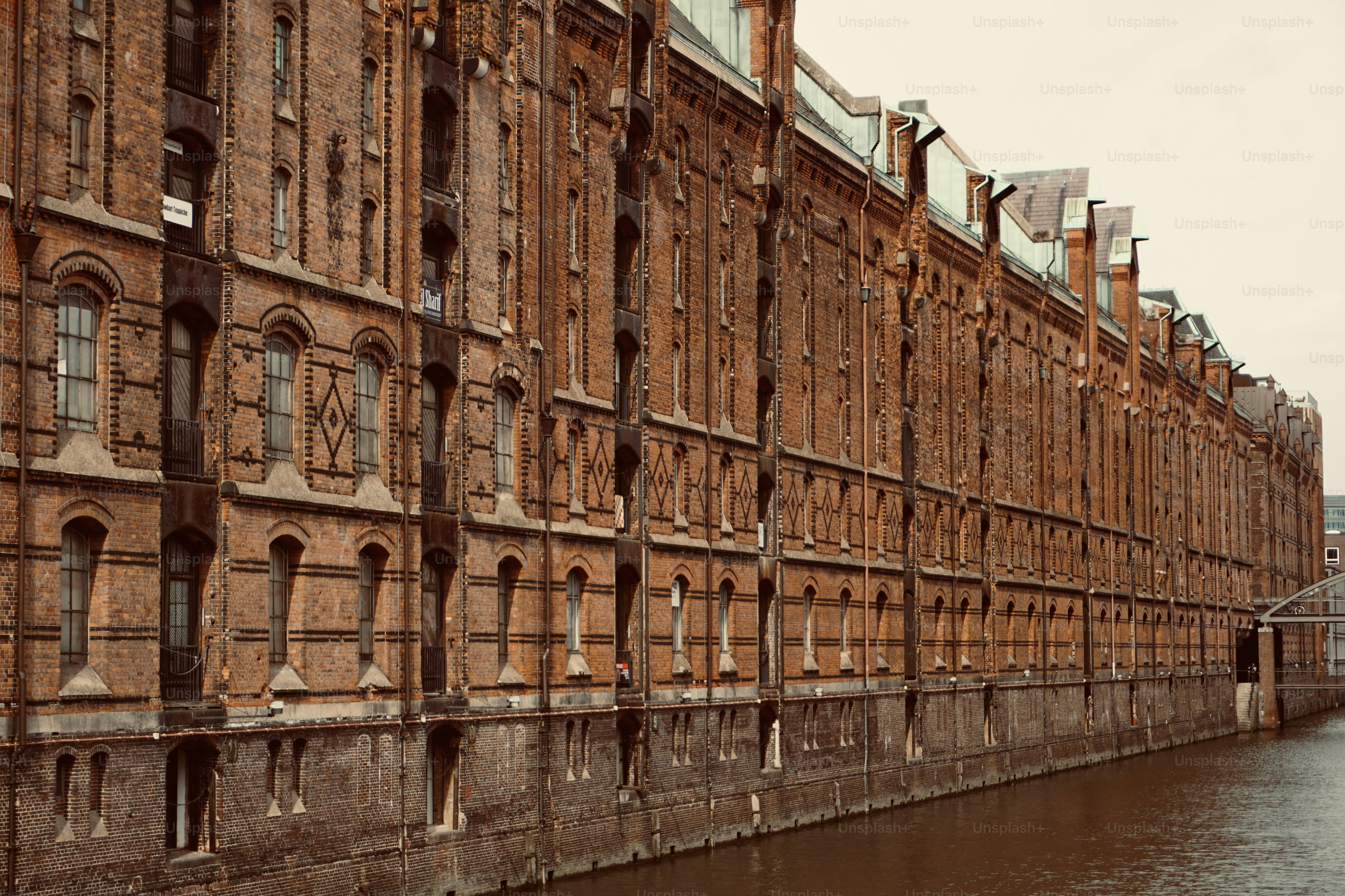 The Speicherstadt in summer. Hamburg in summer. Warehouse city in Hamburg. Red brick buildings.