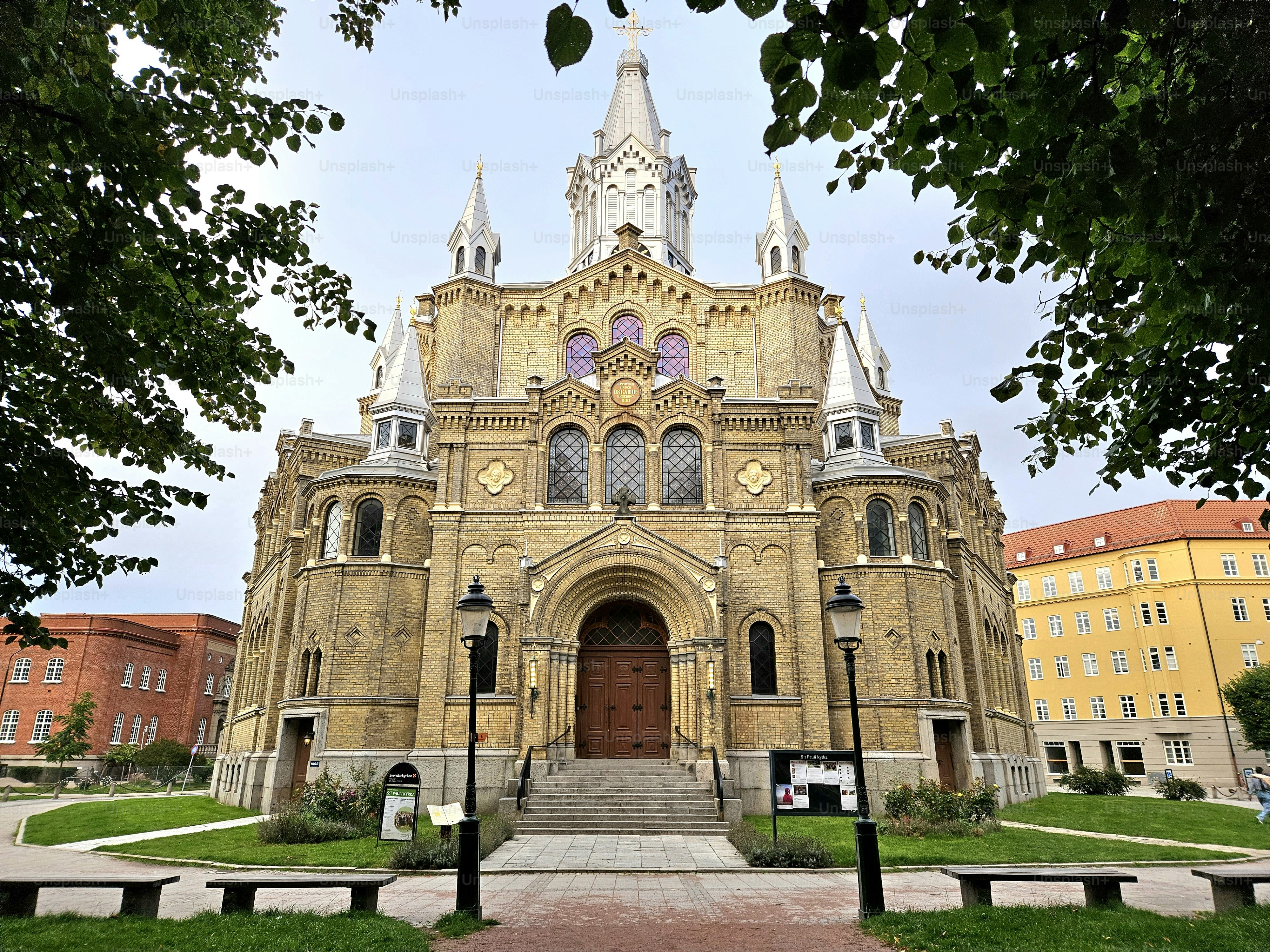 The exterior of an elegant, fancy looking church in Copenhagen Denmark