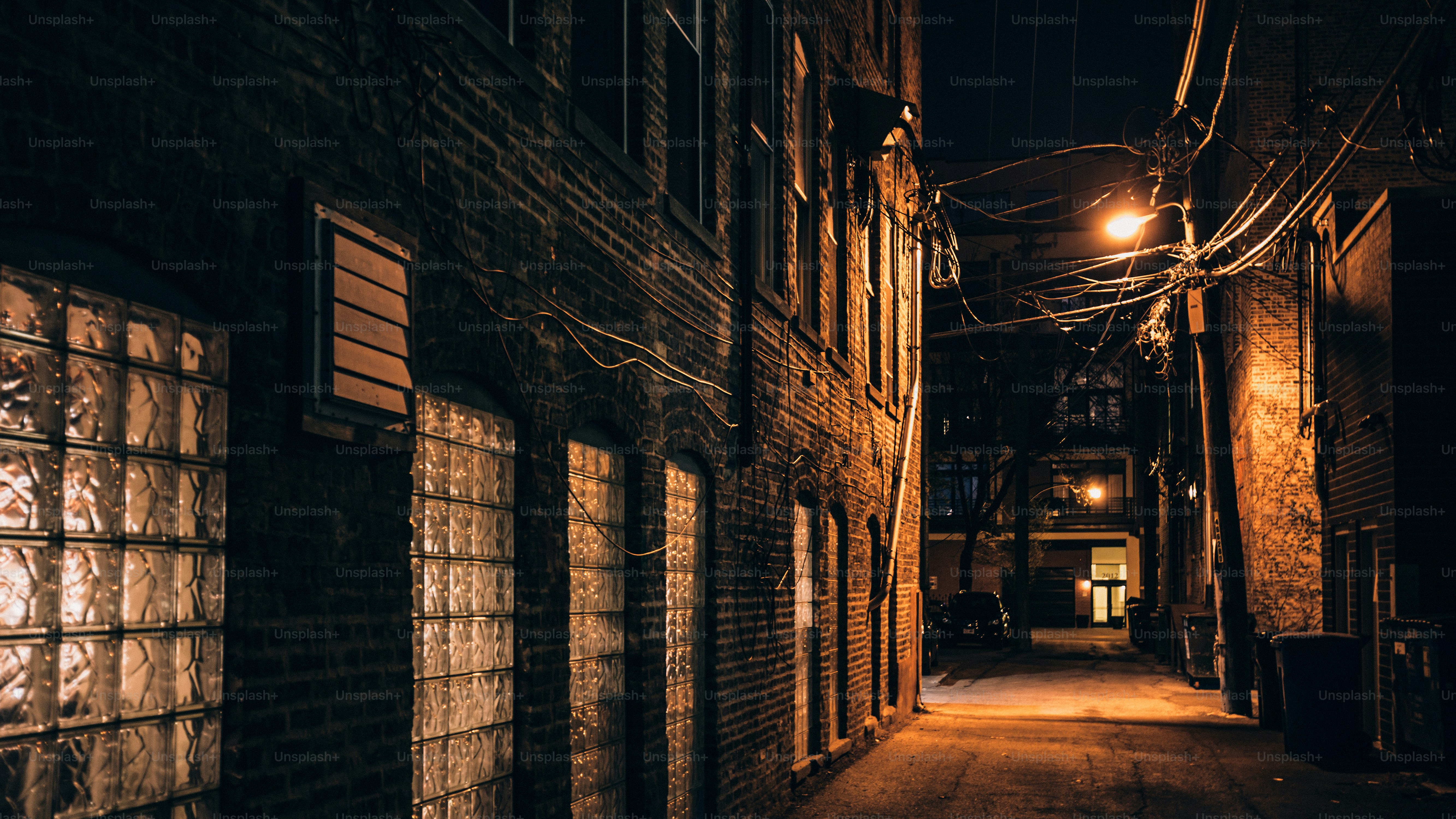 Empty dark alley in Bucktown. Chicago, Illinois, USA
