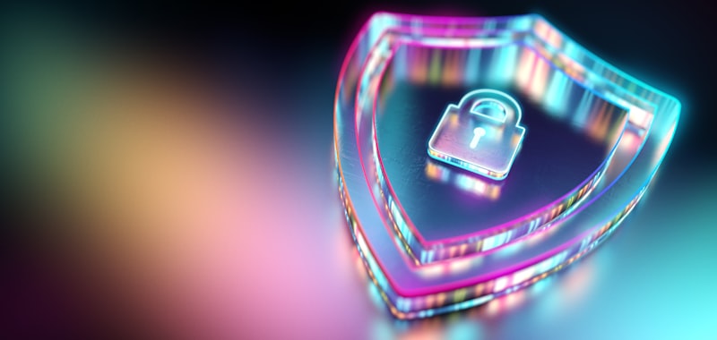 Digital security shield and lock concept protecting against data breaches and unauthorized cloud access