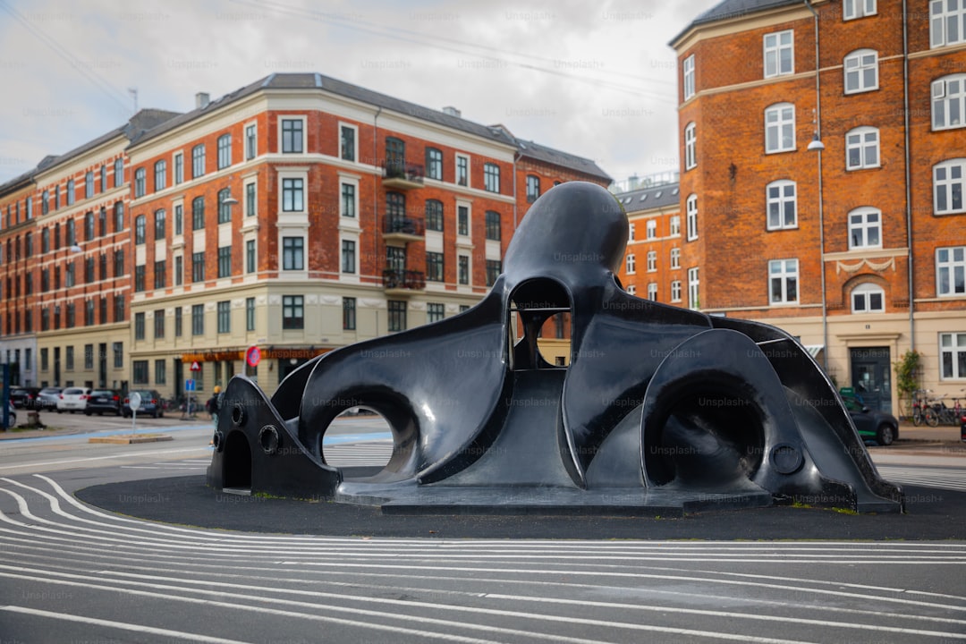 Beautiful view of city square (Superkilen Park) in Copenhagen, Denmark