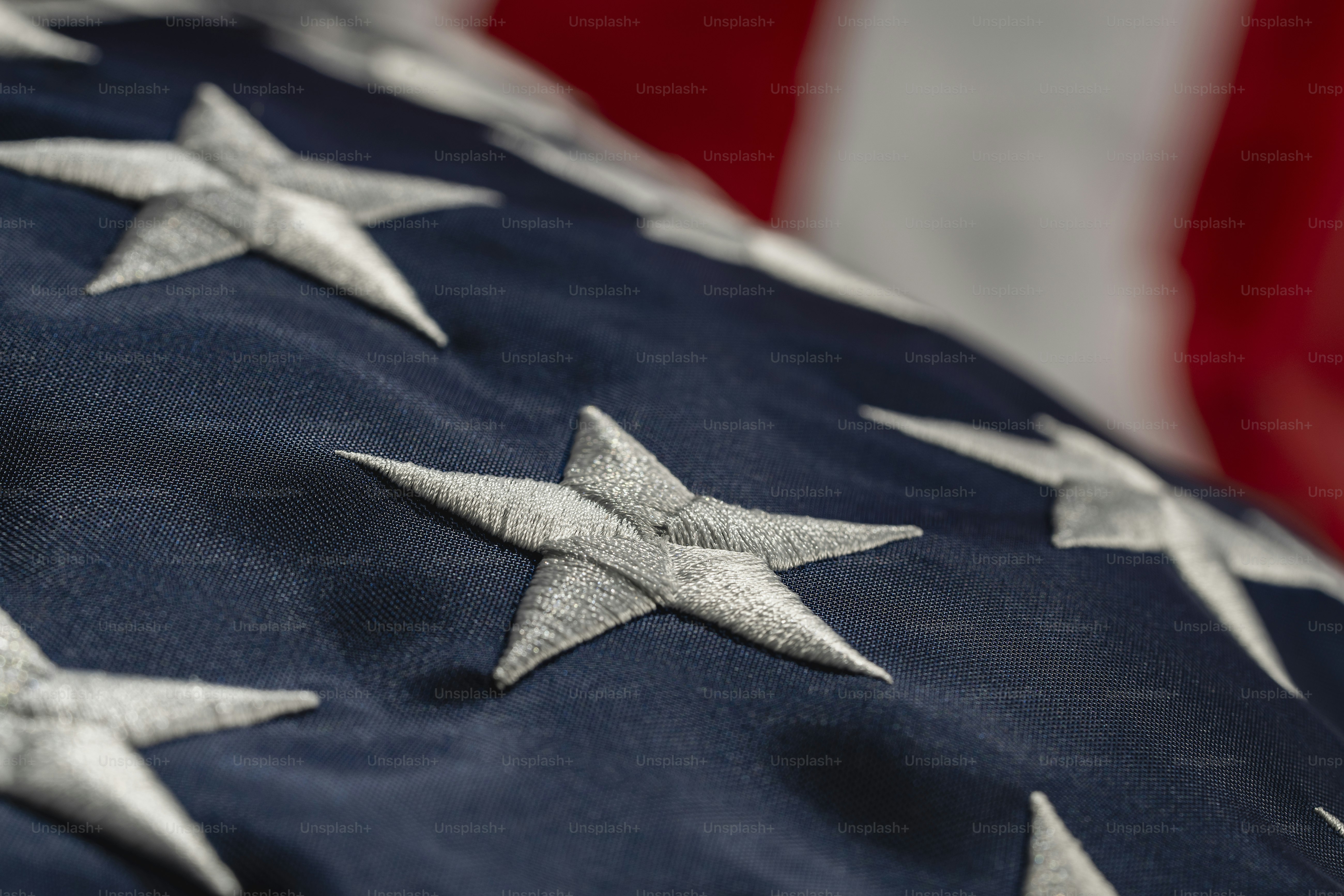Detail of the American flag with stars, close up. Independence day. USA flag