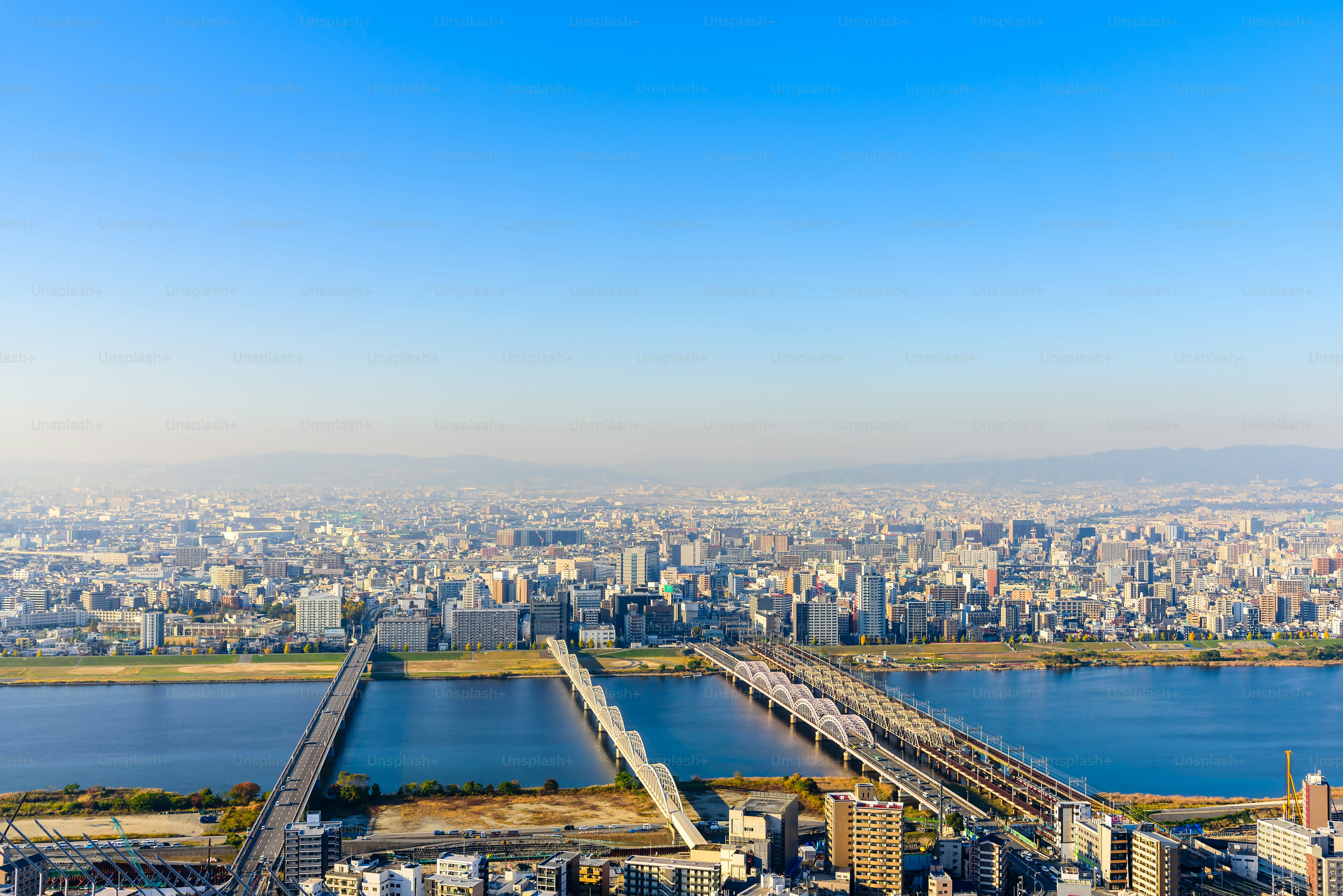 Yodo river with Osaka city view, Osaka province Japan.