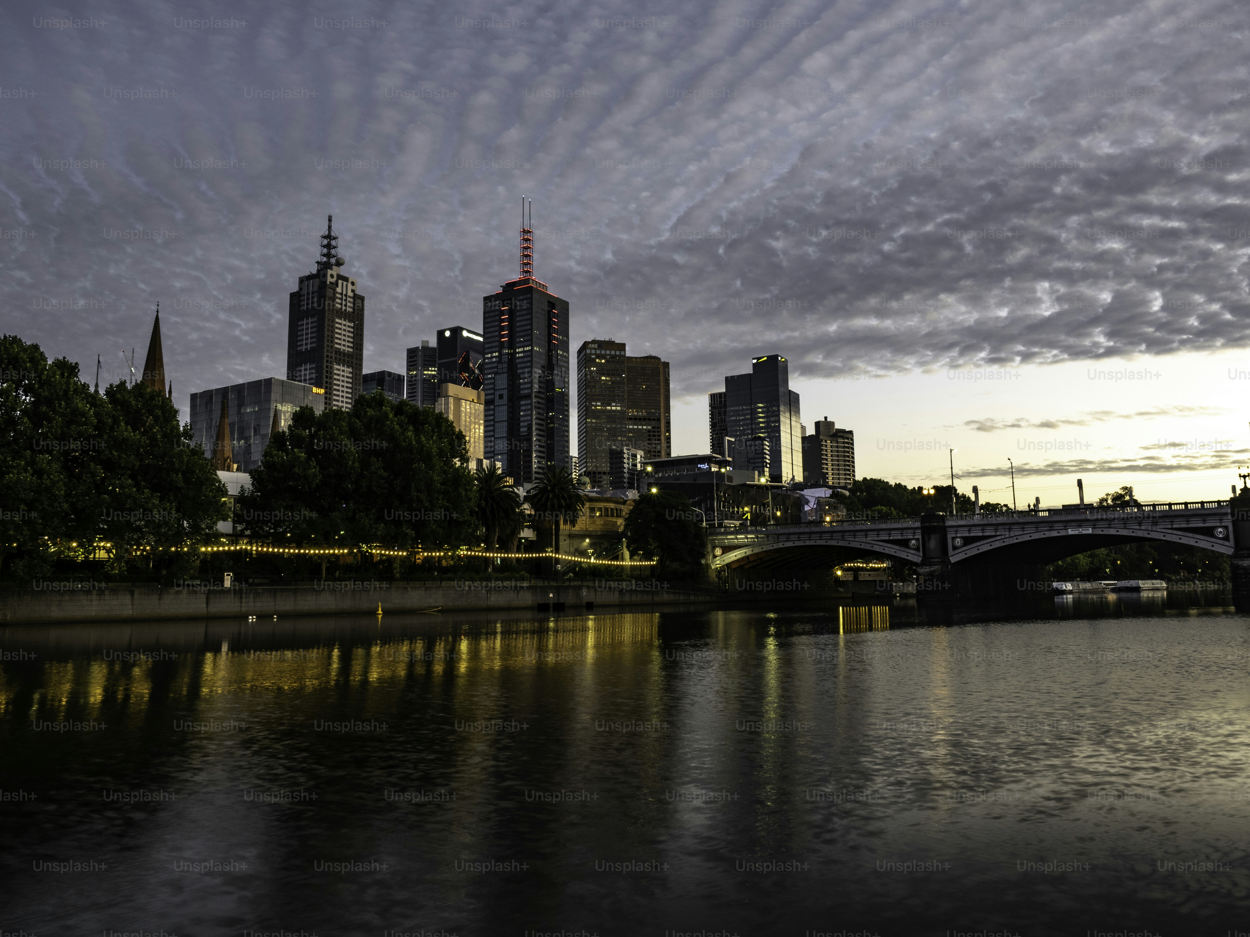 Melbourne skyline and Yarra River early morning
