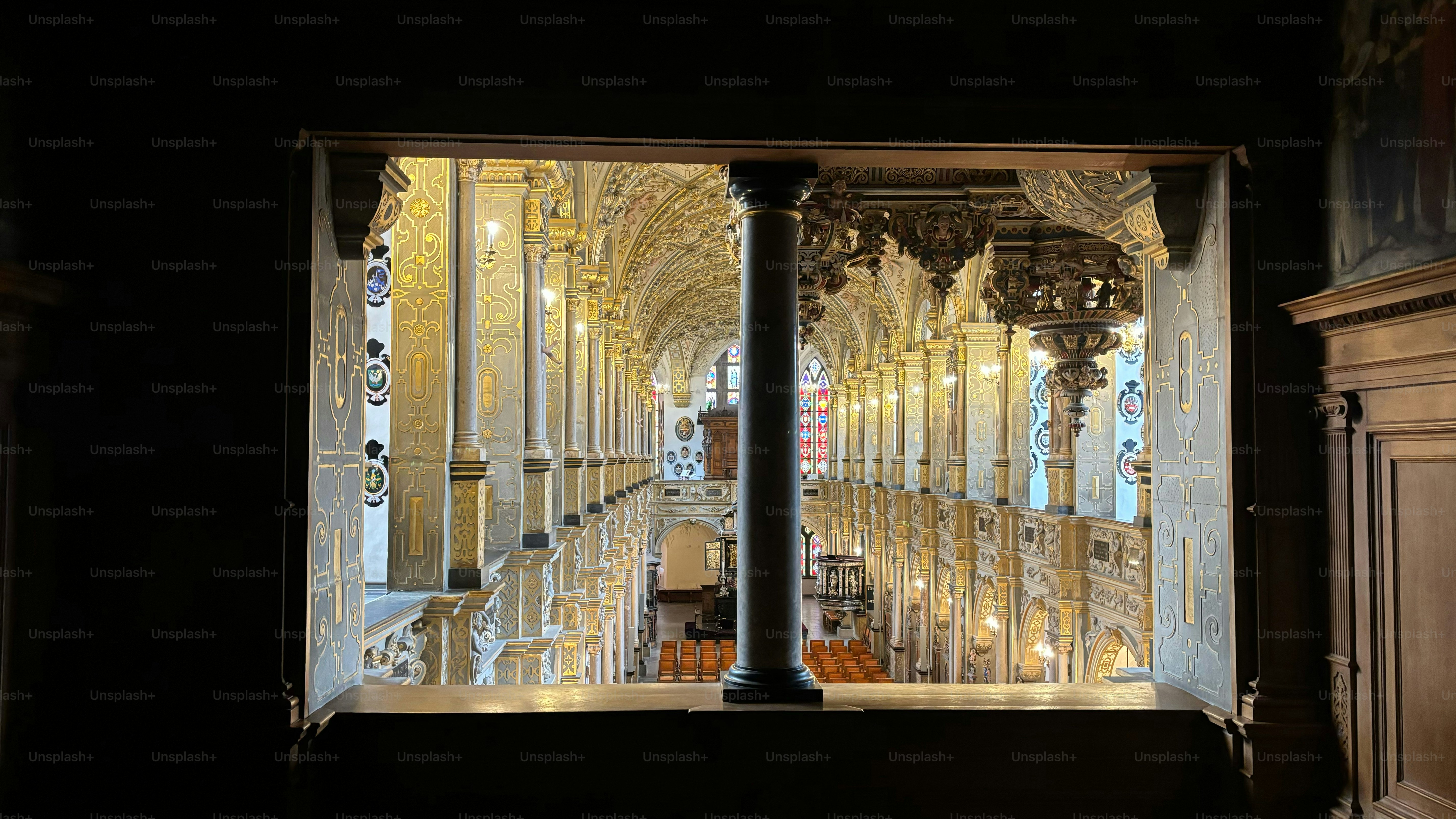 View of the Interior of a Historical Chapel in Copenhagen Through Two Windows
