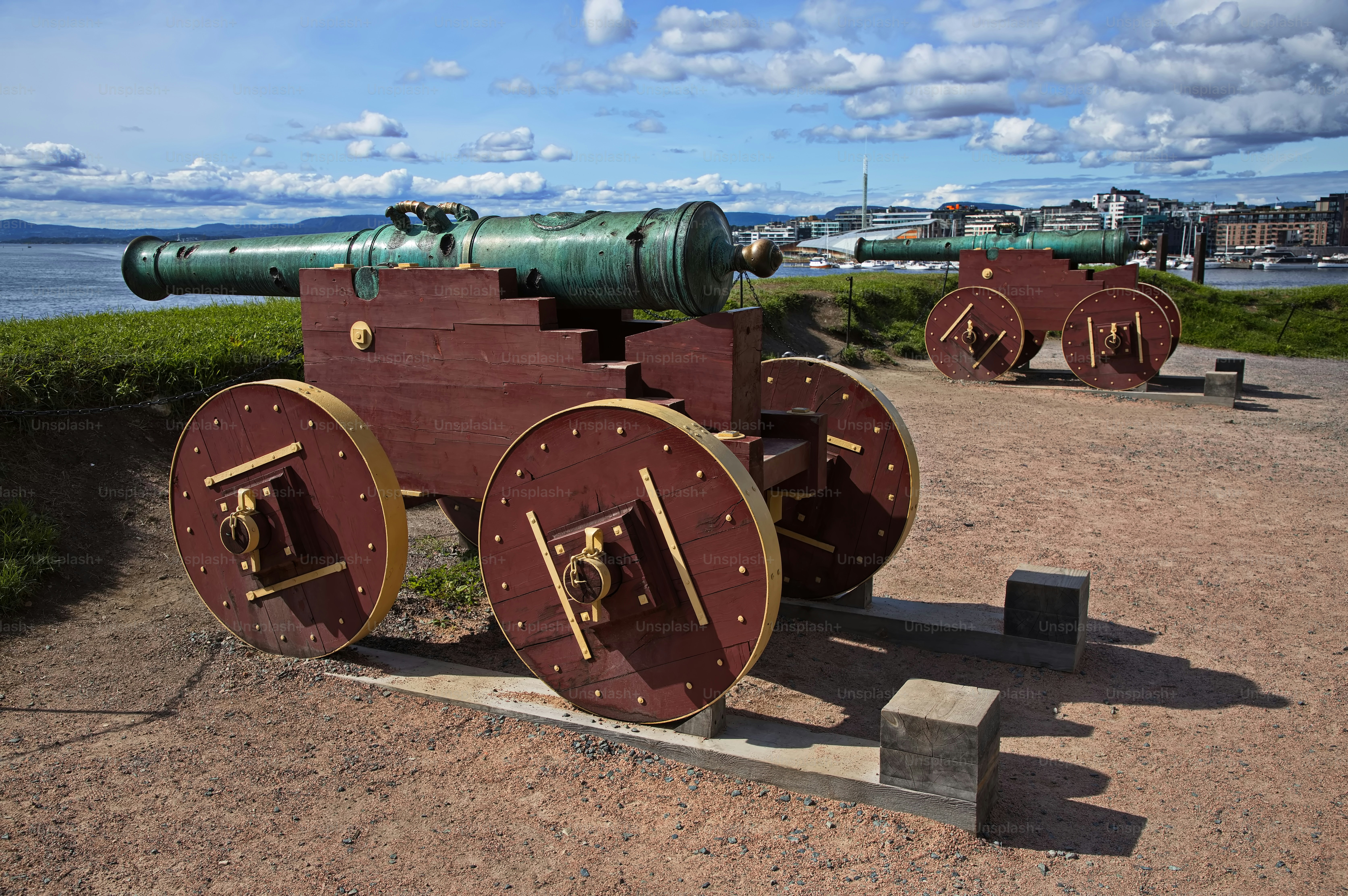 Historical cannons on the Akershus fortress in Oslo, Norway, Europe