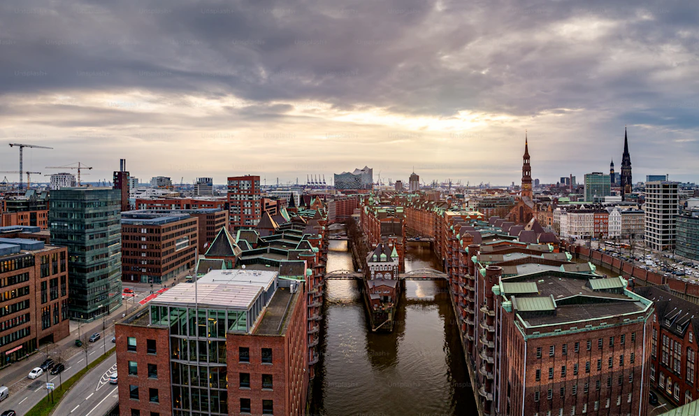 The redbrick streets and modern skyline of Manchester - language stay in northern England
