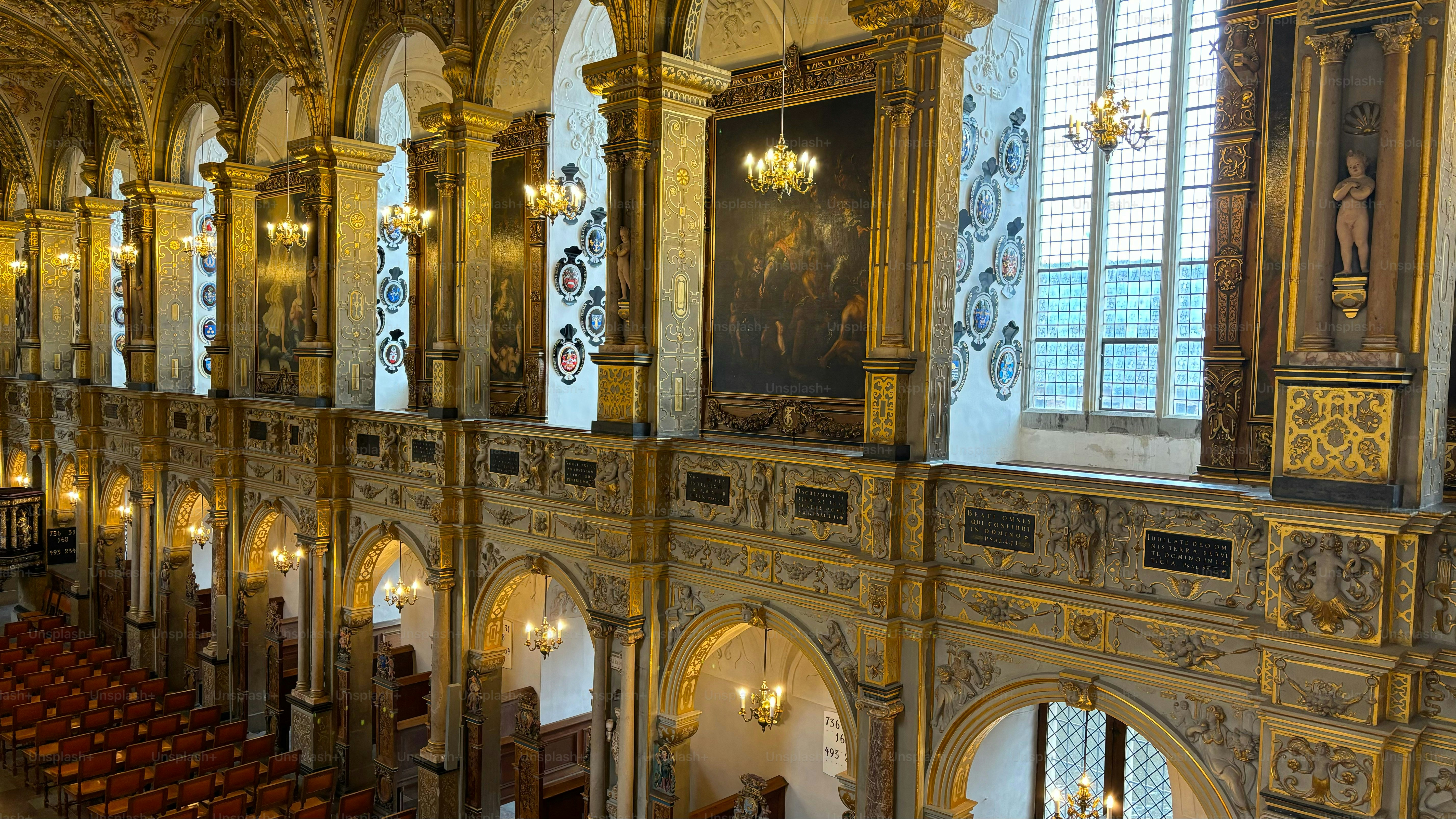 Columns of a Historical Chapel with Dim Lighting